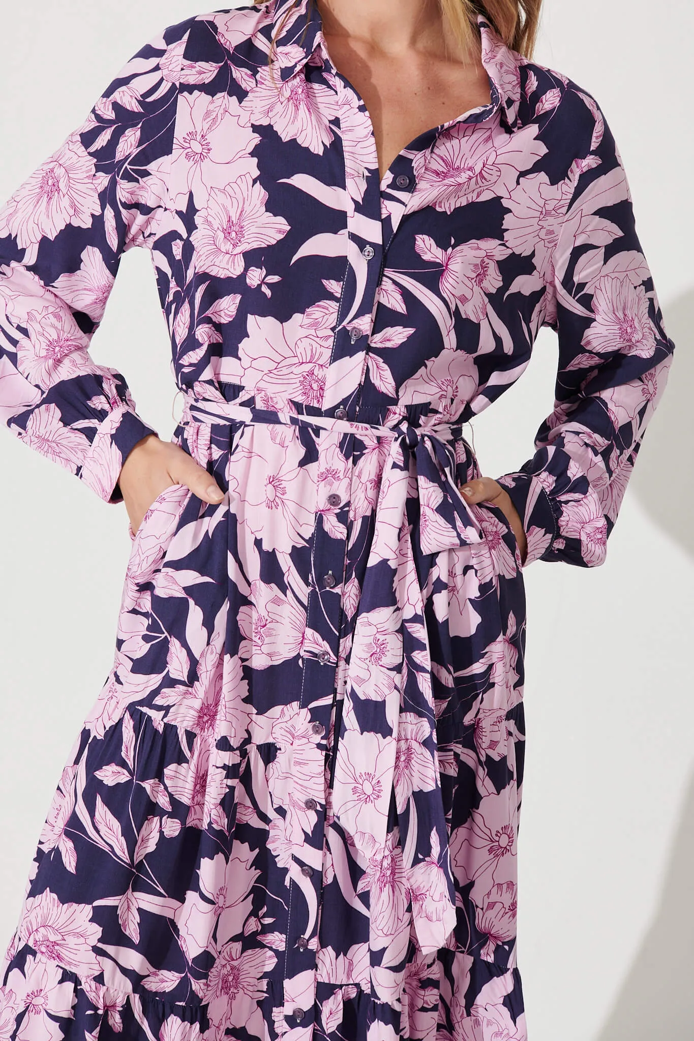 Fiorello Midi Shirt Dress In Purple Floral sold by St Frock product image thumbnail 5