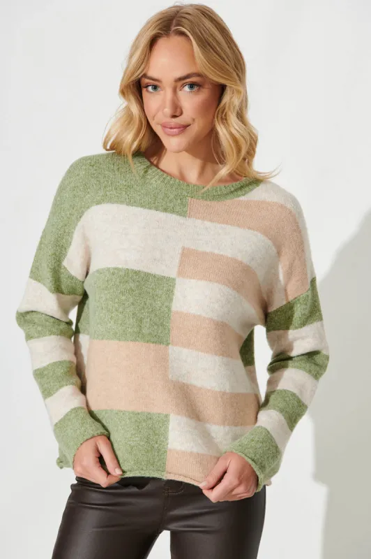 Ventuno Knit In Green With Beige Wool Blend sold by St Frock