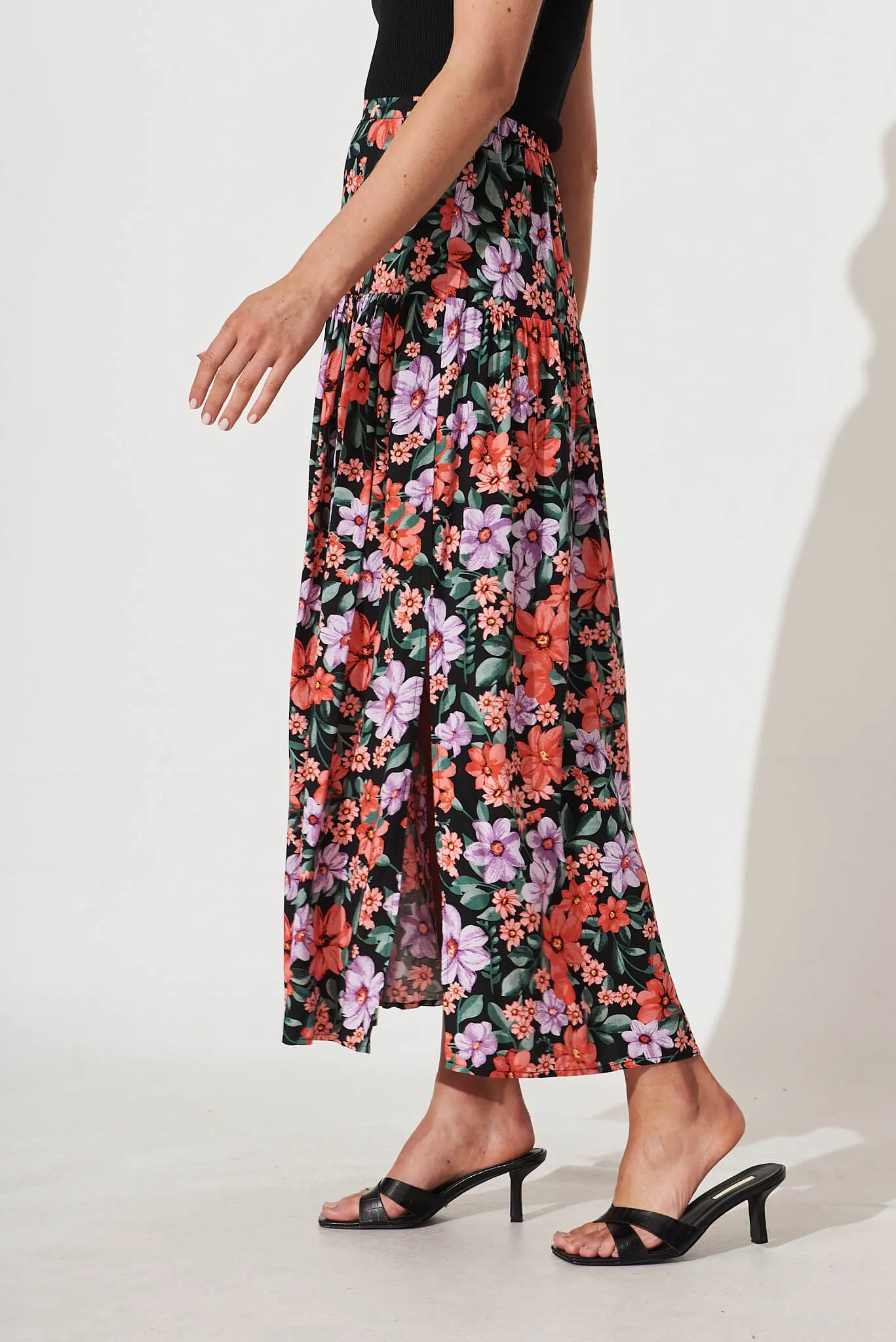 Cassandra Maxi Skirt In Black With Multi Floral Print sold by St Frock product image thumbnail 2