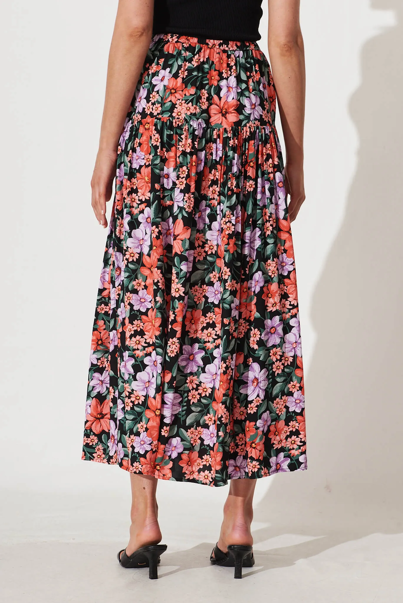 Cassandra Maxi Skirt In Black With Multi Floral Print sold by St Frock product image thumbnail 3