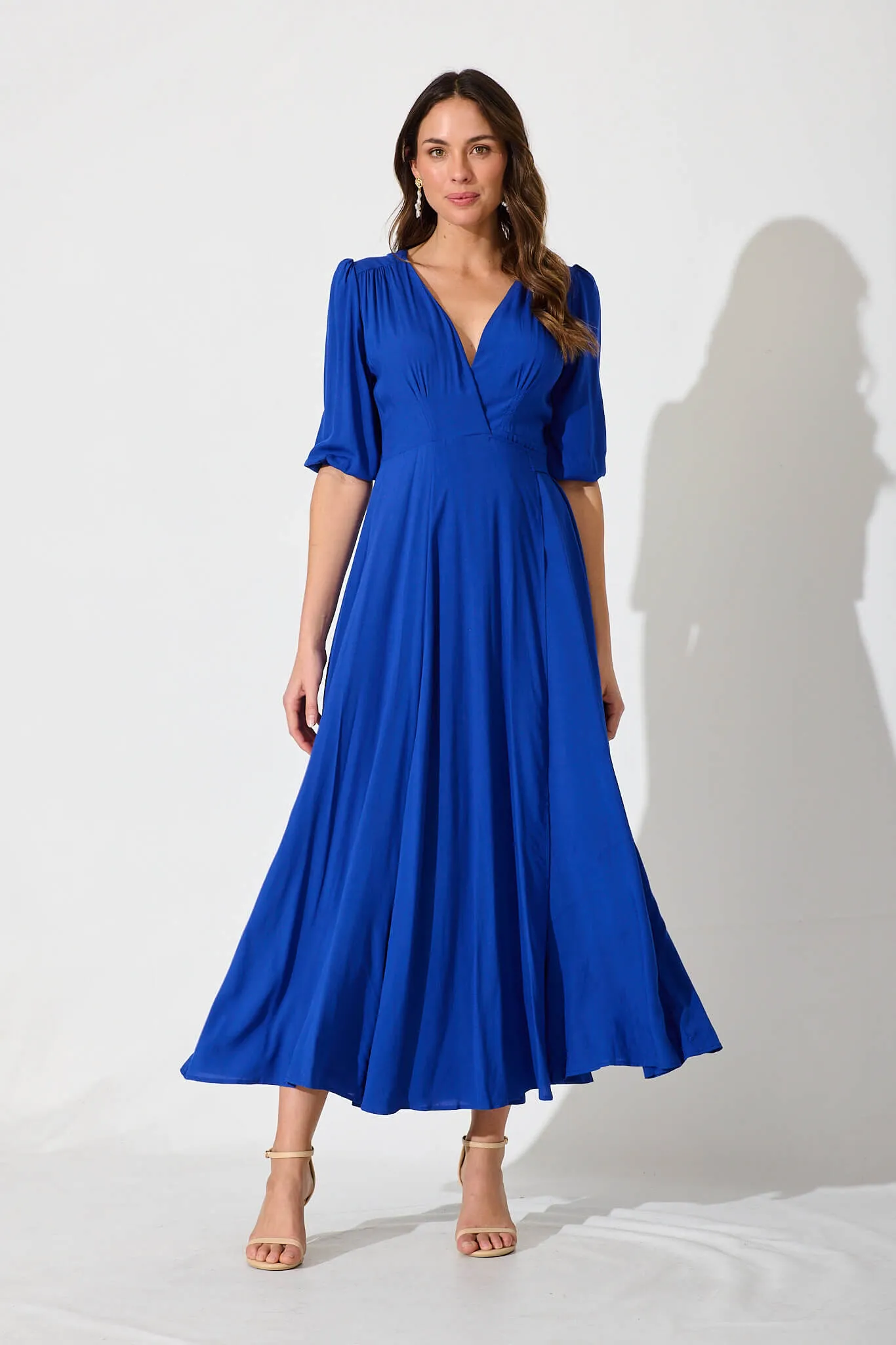 Ronda Maxi Wrap Dress In Cobalt Blue sold by St Frock