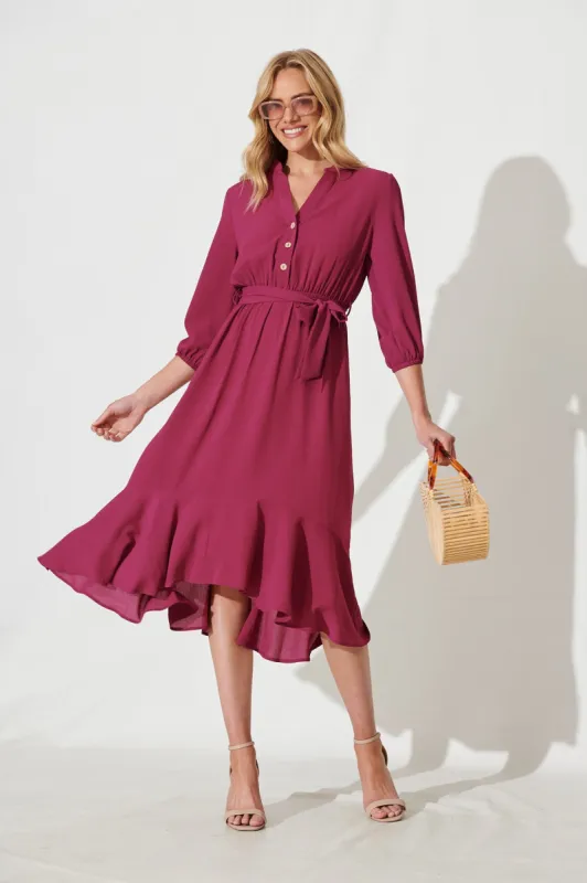 Jemimah Midi Dress In Magenta sold by St Frock