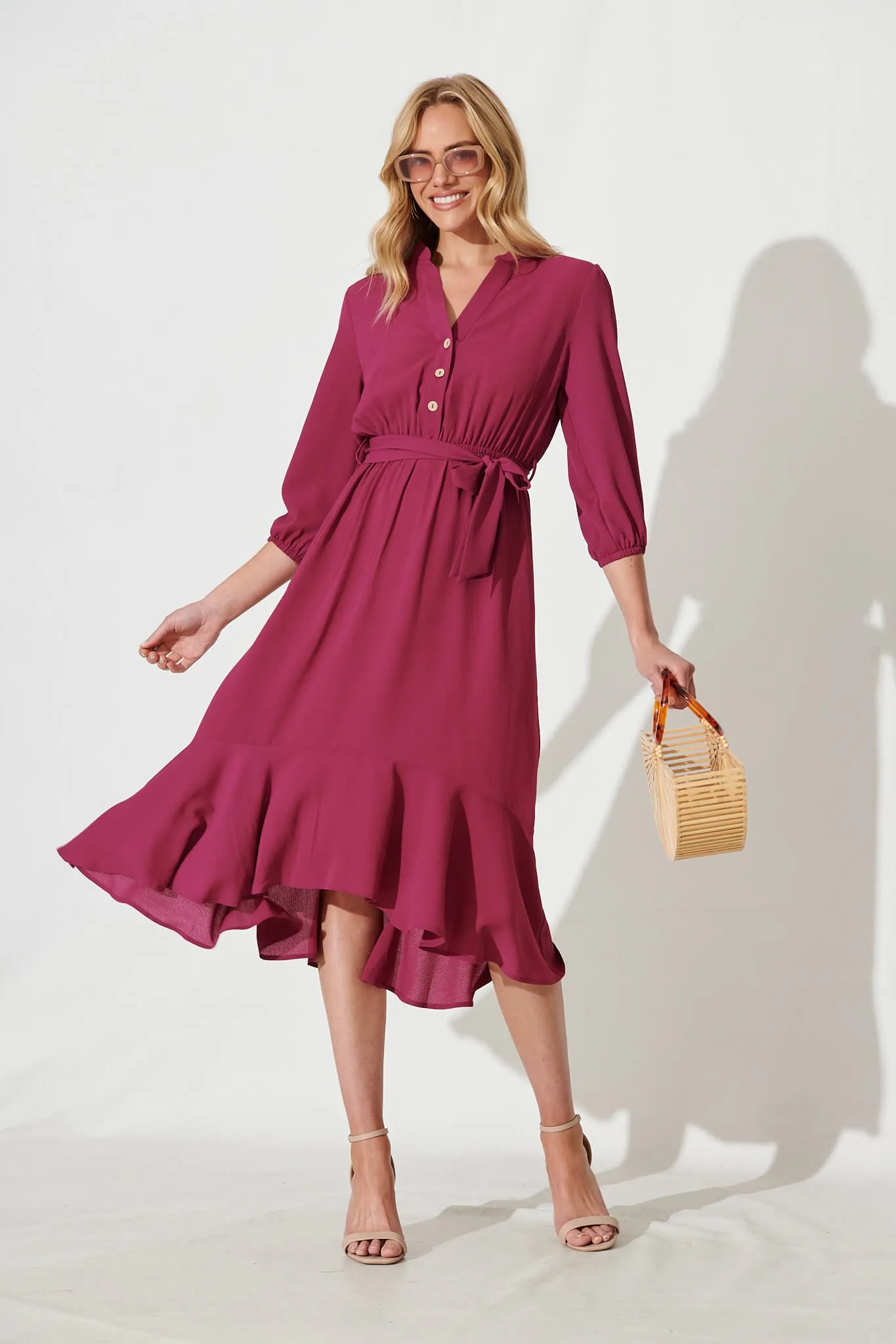 Jemimah Midi Dress In Magenta sold by St Frock