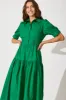 Fairfax Midi Shirt Dress In Green Cotton sold by St Frock