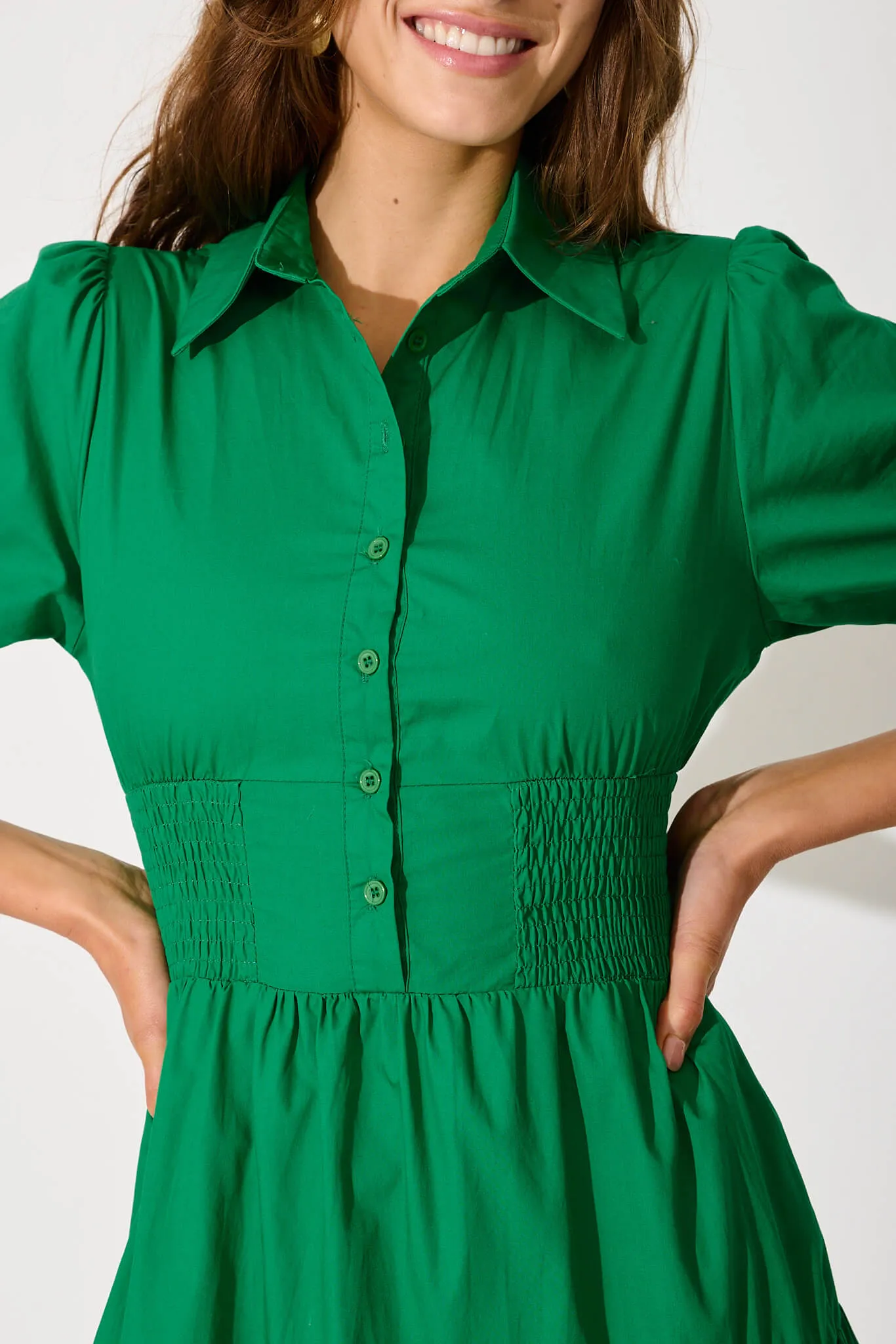 Fairfax Midi Shirt Dress In Green Cotton sold by St Frock product image thumbnail 5