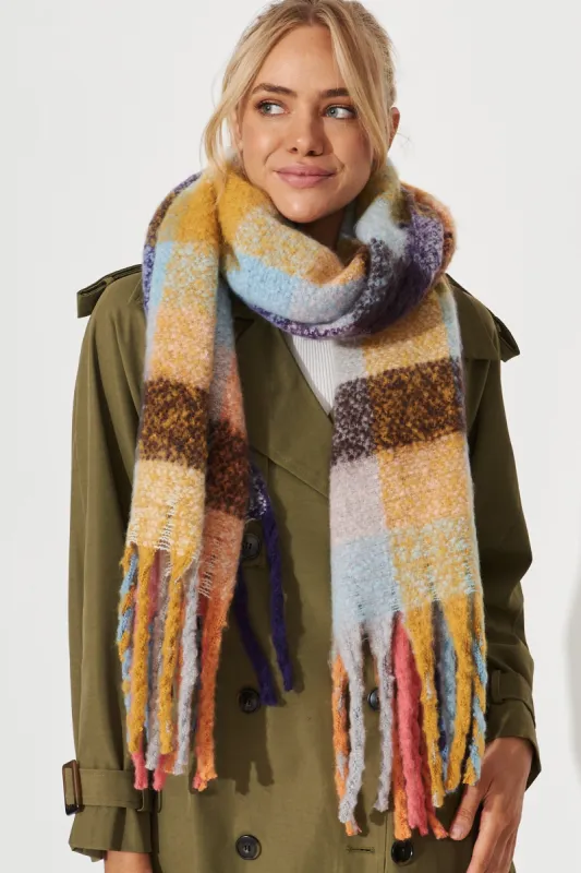 August + Delilah Brooklyn Oversized Knit Scarf In Multi Colour Check sold by St Frock
