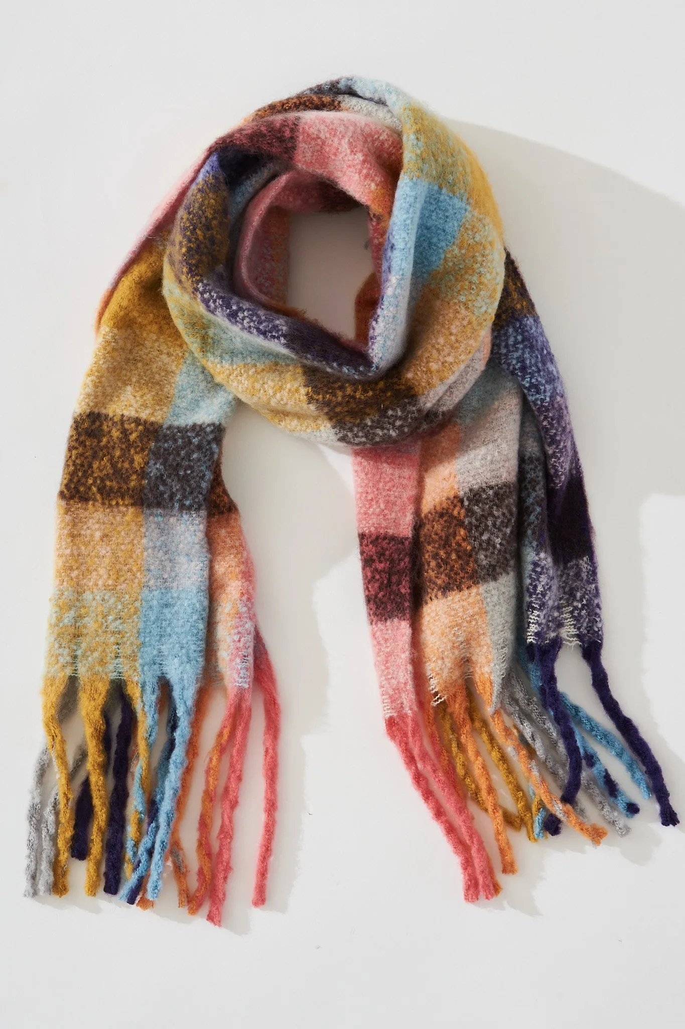 August + Delilah Brooklyn Oversized Knit Scarf In Multi Colour Check sold by St Frock product image thumbnail 2
