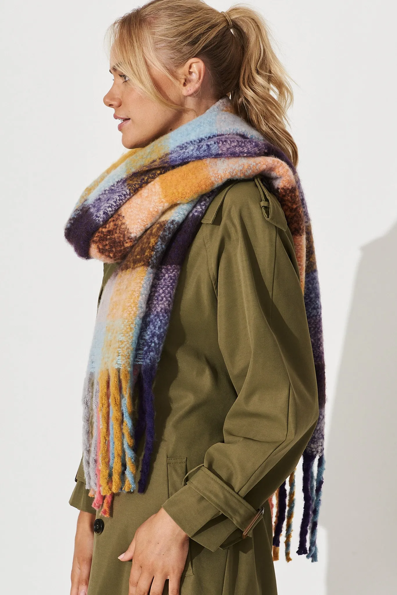 August + Delilah Brooklyn Oversized Knit Scarf In Multi Colour Check sold by St Frock product image thumbnail 3