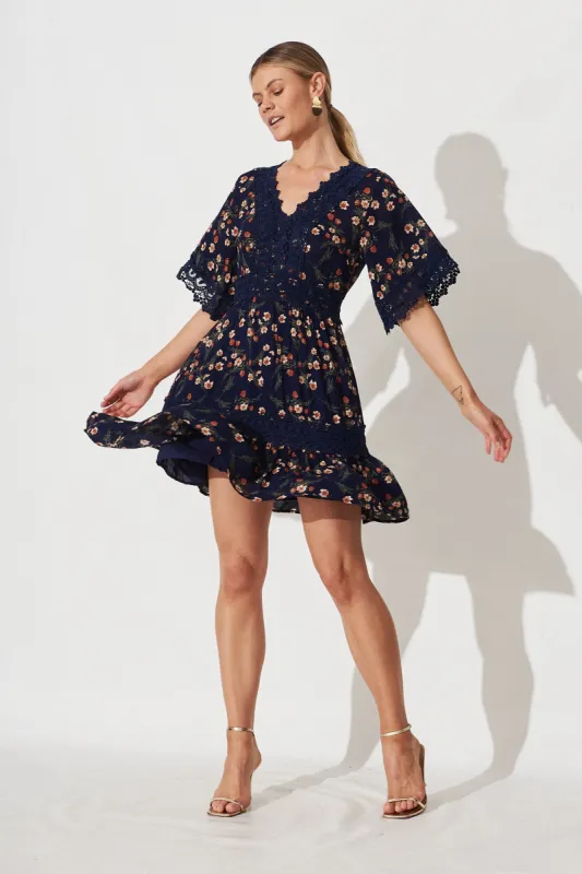 Macca Dress In Navy Floral sold by St Frock