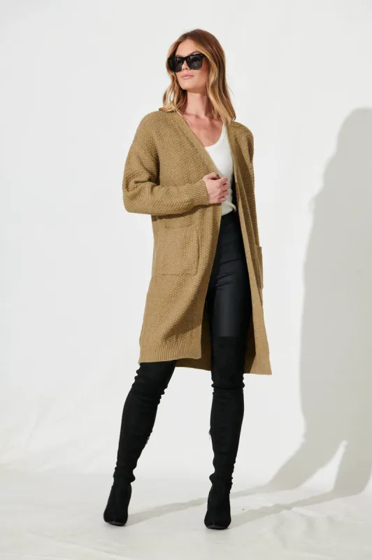 Arvon Knit Cardigan In Khaki Wool Blend sold by St Frock