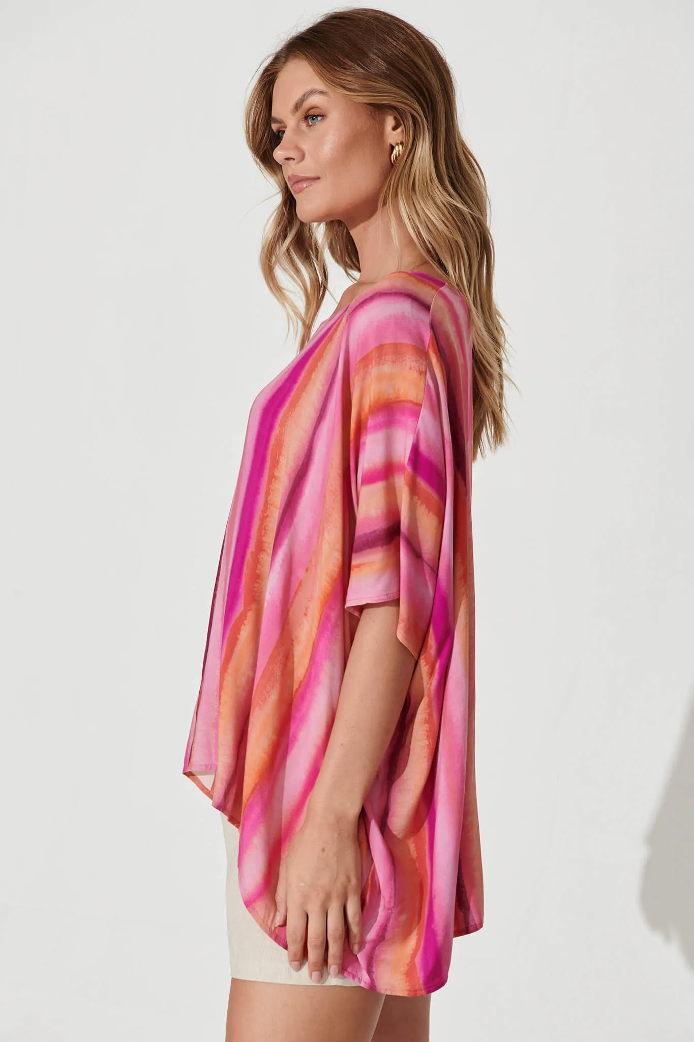 Sonica Top In Pink With Orange Stripe sold by St Frock product image thumbnail 2
