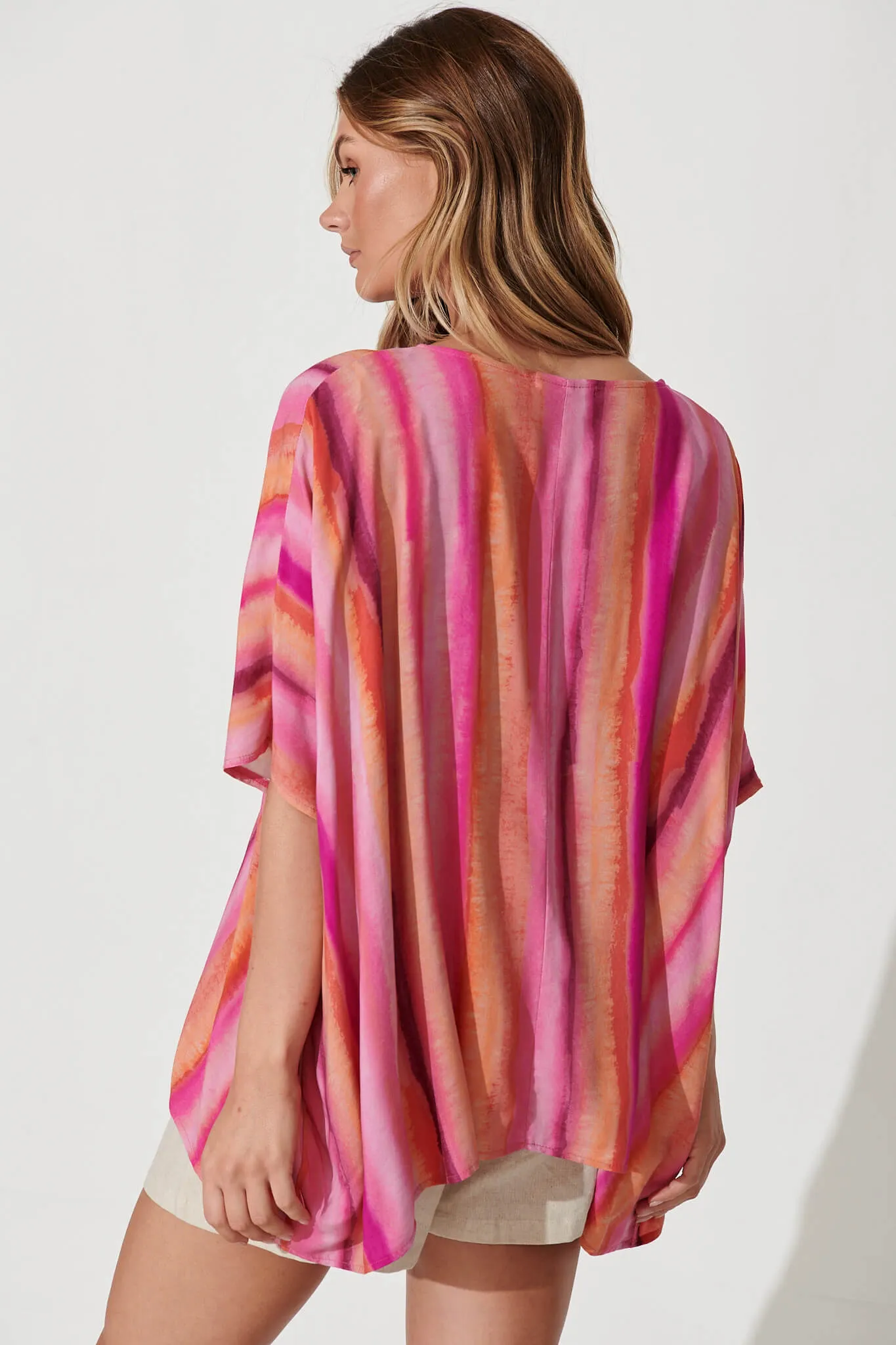 Sonica Top In Pink With Orange Stripe sold by St Frock product image thumbnail 3