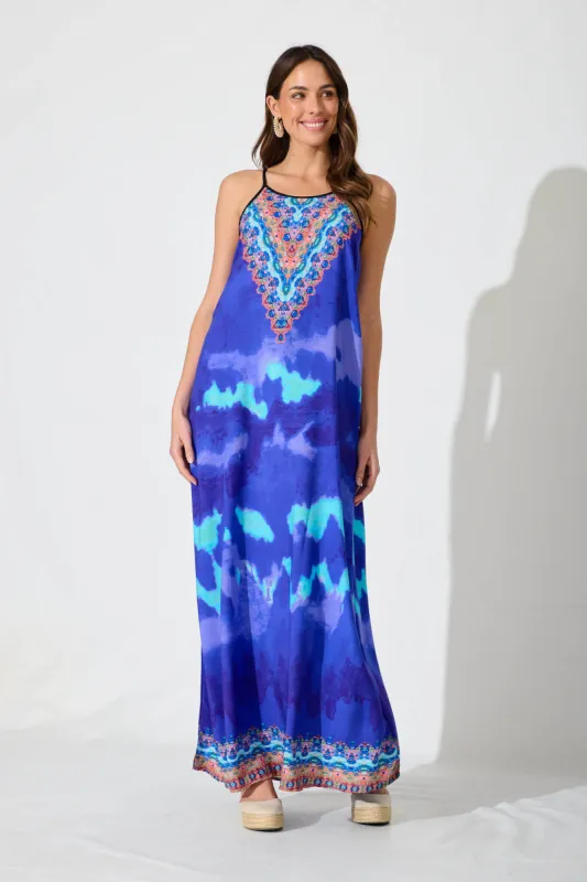 Tamera Maxi Sundress In Blue Multi Diamonte Detail sold by St Frock