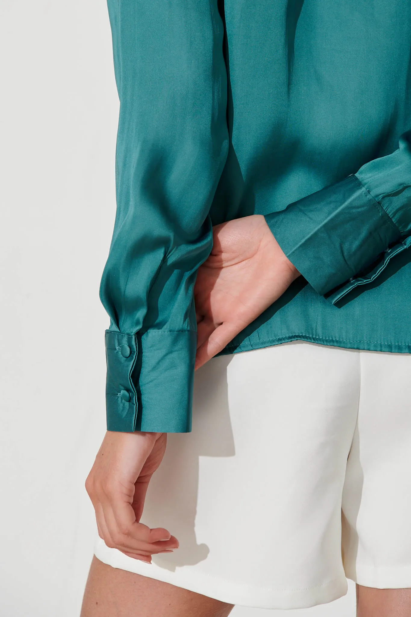 Lara Mock Wrap Top In Sea Green Satin sold by St Frock product image thumbnail 5