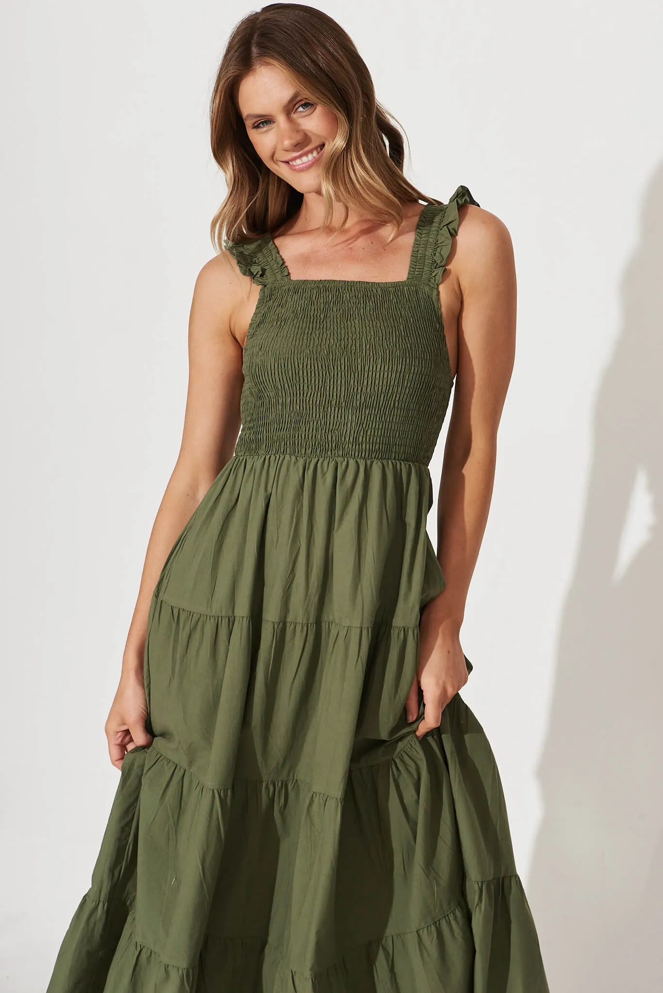 Someday Midi Sundress In Khaki Cotton sold by St Frock product image thumbnail 2