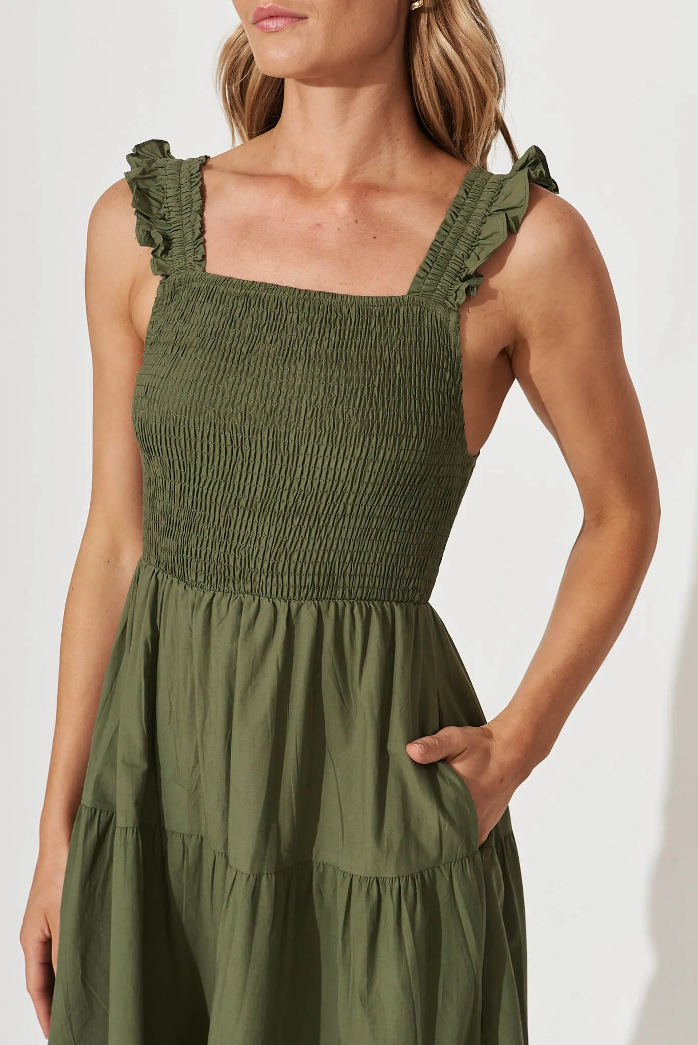 Someday Midi Sundress In Khaki Cotton sold by St Frock product image thumbnail 5