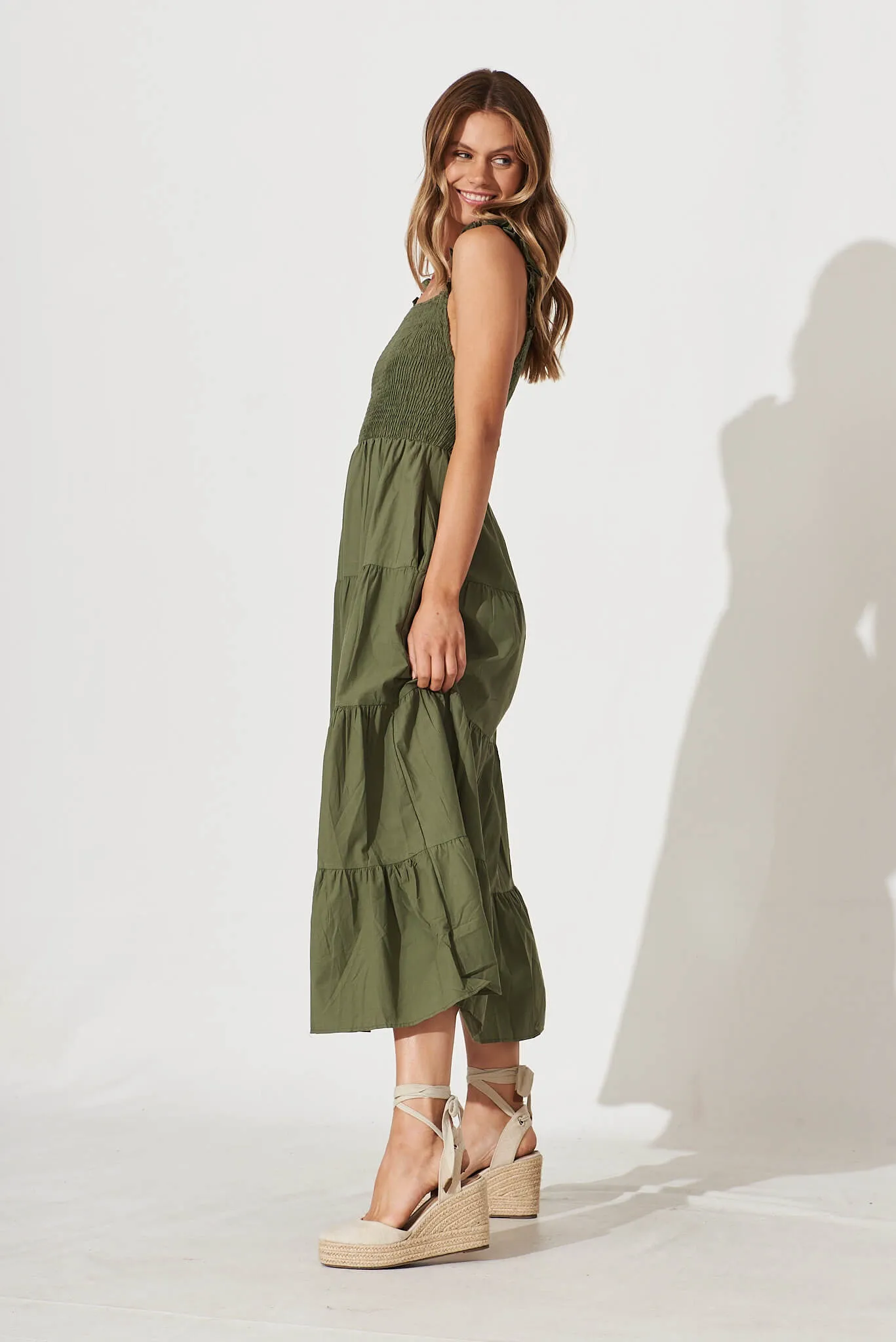 Someday Midi Sundress In Khaki Cotton sold by St Frock product image thumbnail 3