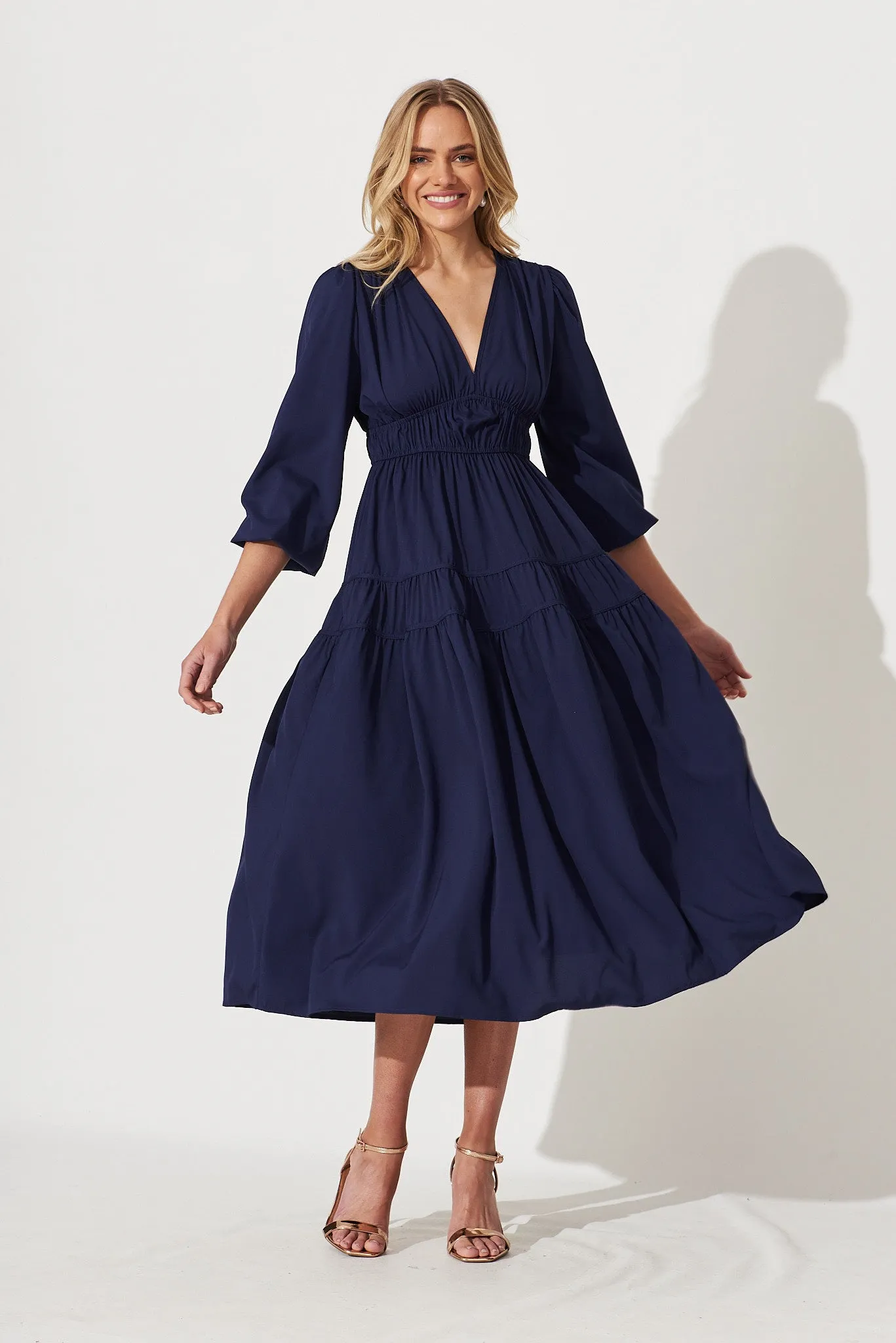 Blossom Midi Dress In Navy sold by St Frock