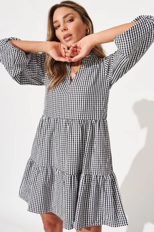 Ciaran Smock Dress in Black Gingham sold by St Frock