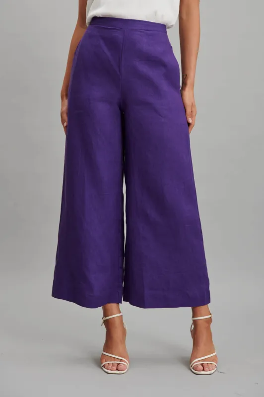 Clarita Pant In Purple Pure Linen sold by St Frock