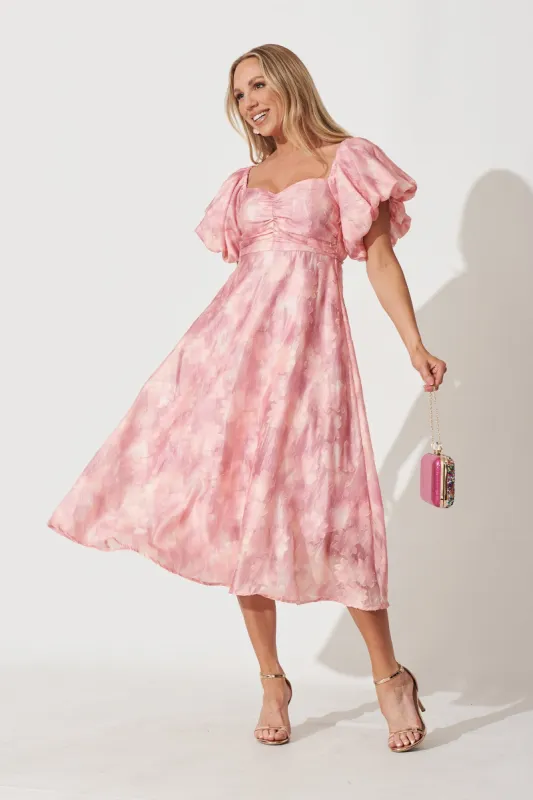 Flora Midi Dress In Blush Floral Burnout Organza sold by St Frock