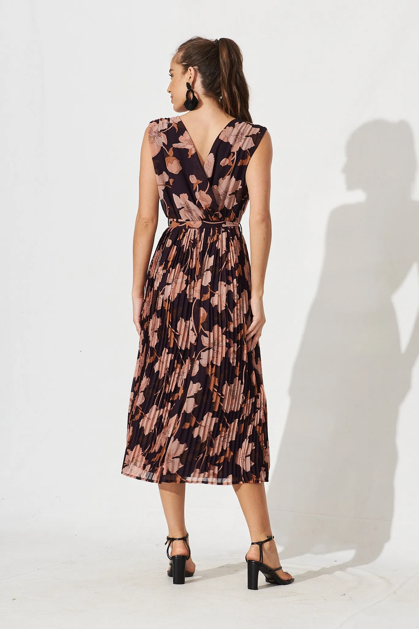 Cherla Midi Dress In Navy Blush Floral Chiffon sold by St Frock product image thumbnail 4