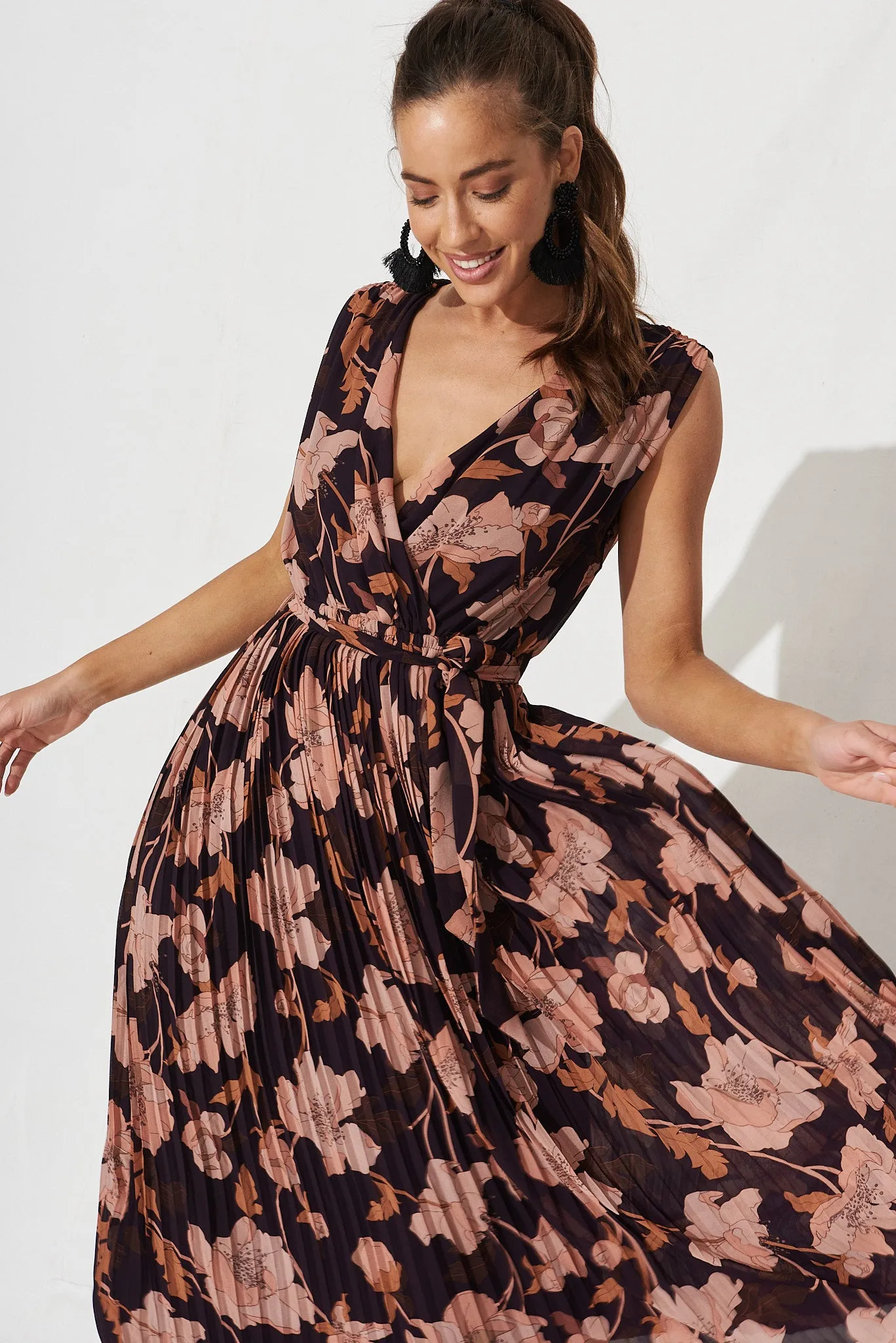 Cherla Midi Dress In Navy Blush Floral Chiffon sold by St Frock product image thumbnail 2