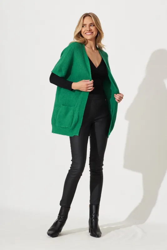 Vienna Knit Cardigan In Green Wool Blend sold by St Frock