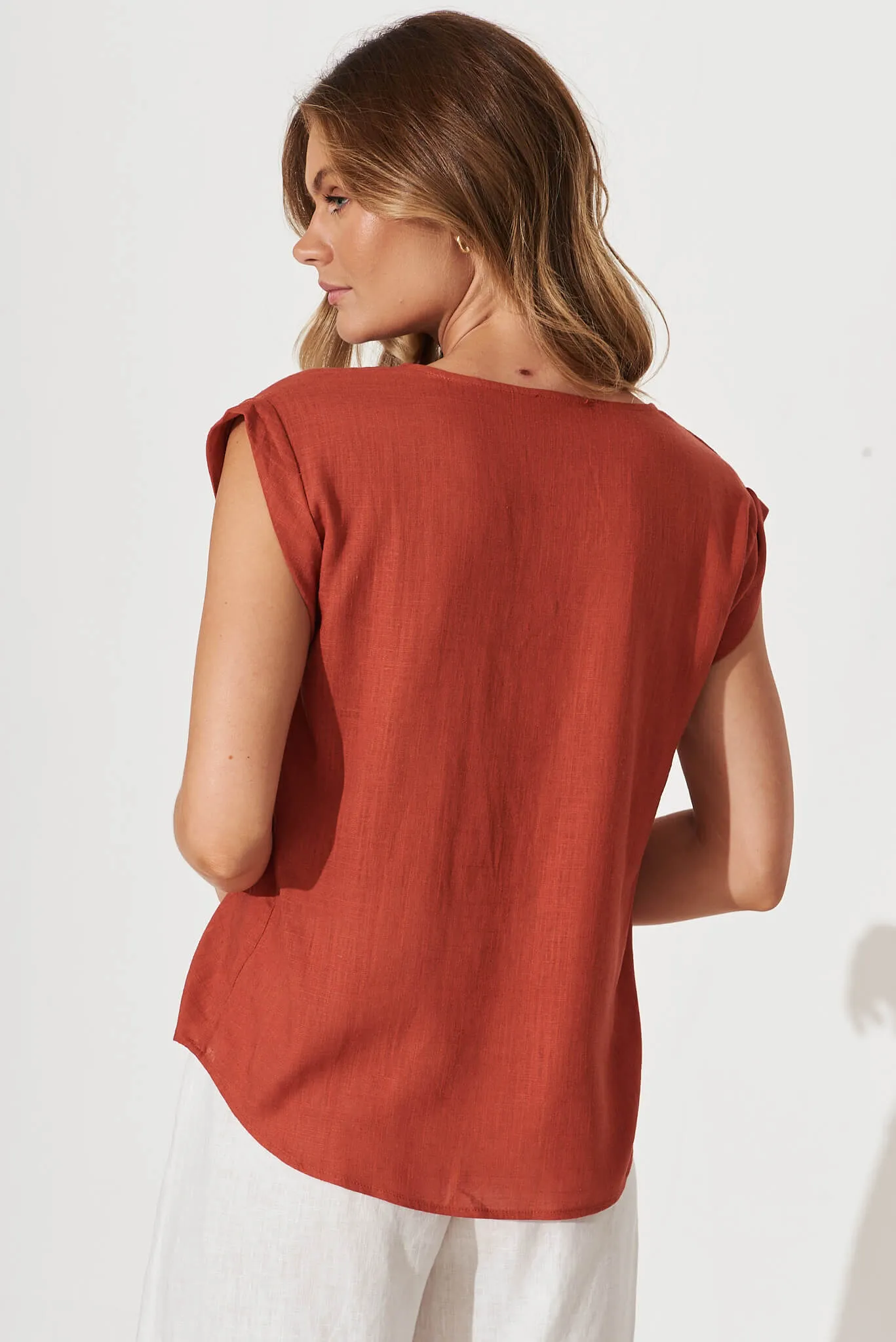 Jina Top In Rust Linen Blend sold by St Frock product image thumbnail 3