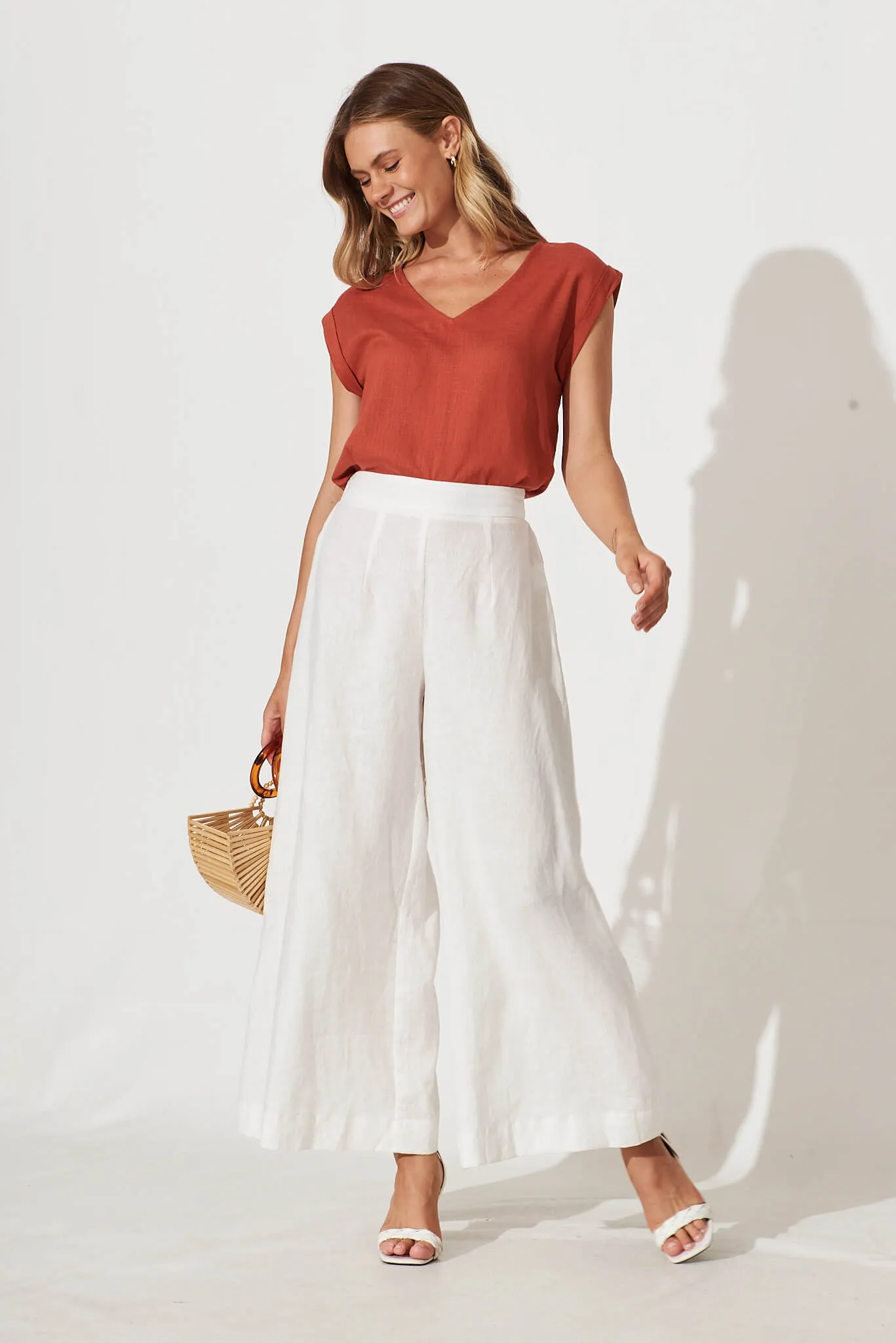 Jina Top In Rust Linen Blend sold by St Frock product image thumbnail 4