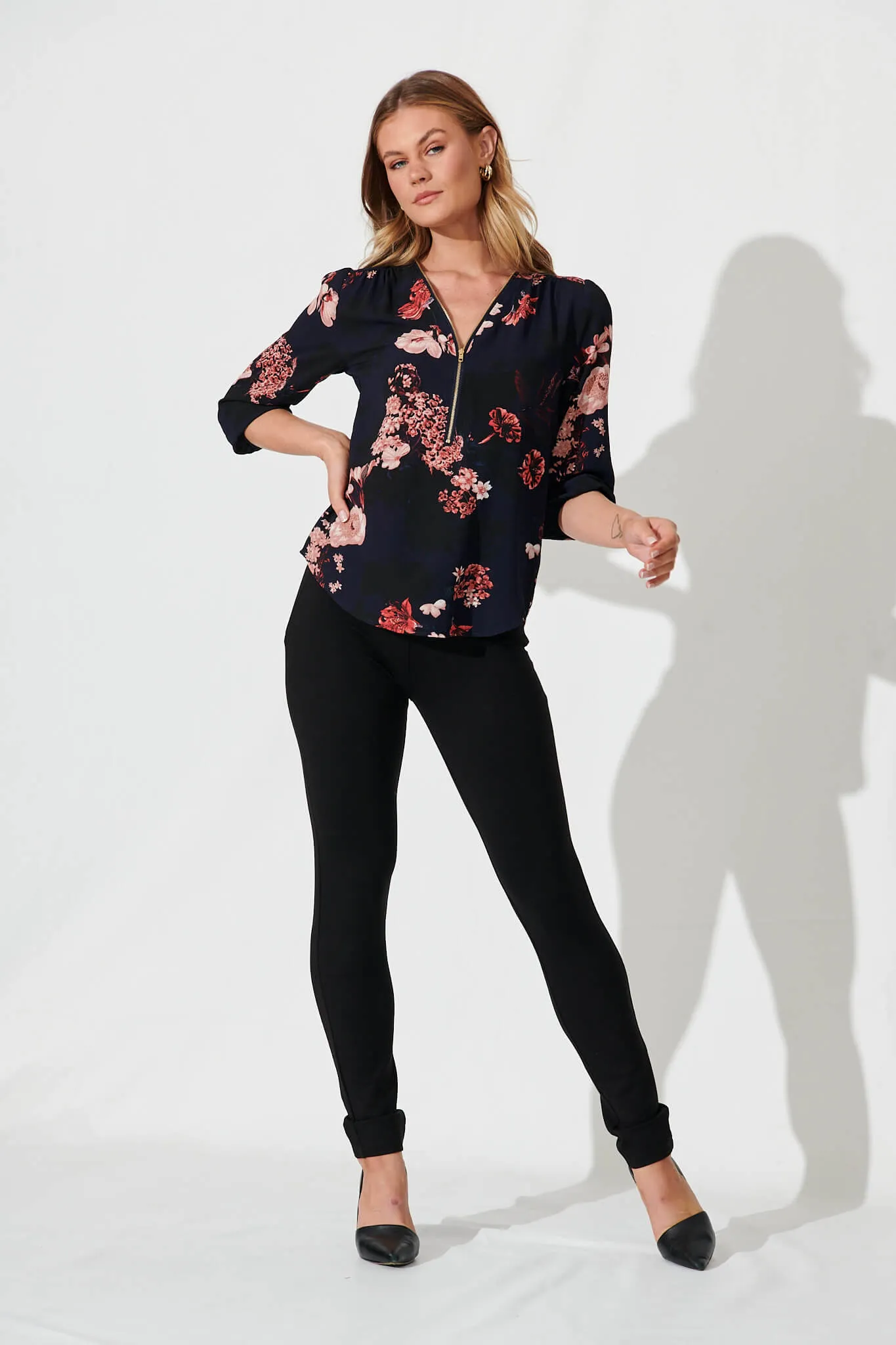 Viviani Zip Top In Navy With Pink And Blush Floral sold by St Frock product image thumbnail 4