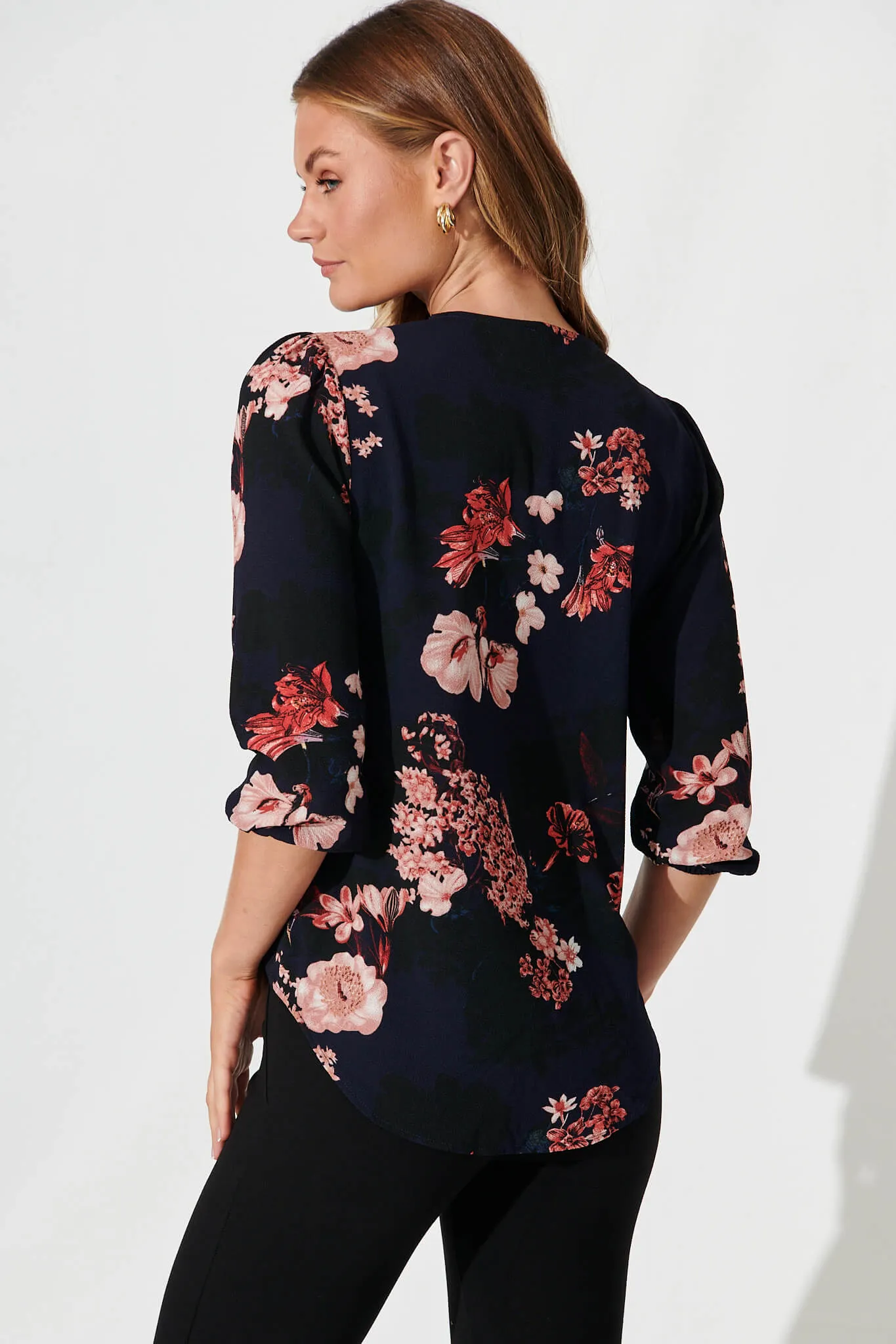 Viviani Zip Top In Navy With Pink And Blush Floral sold by St Frock product image thumbnail 3