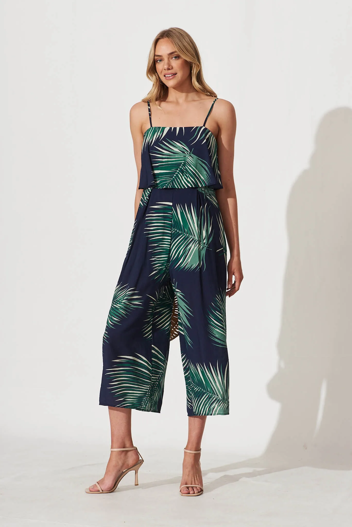 Summertime Jumpsuit In Navy Leaf Print sold by St Frock
