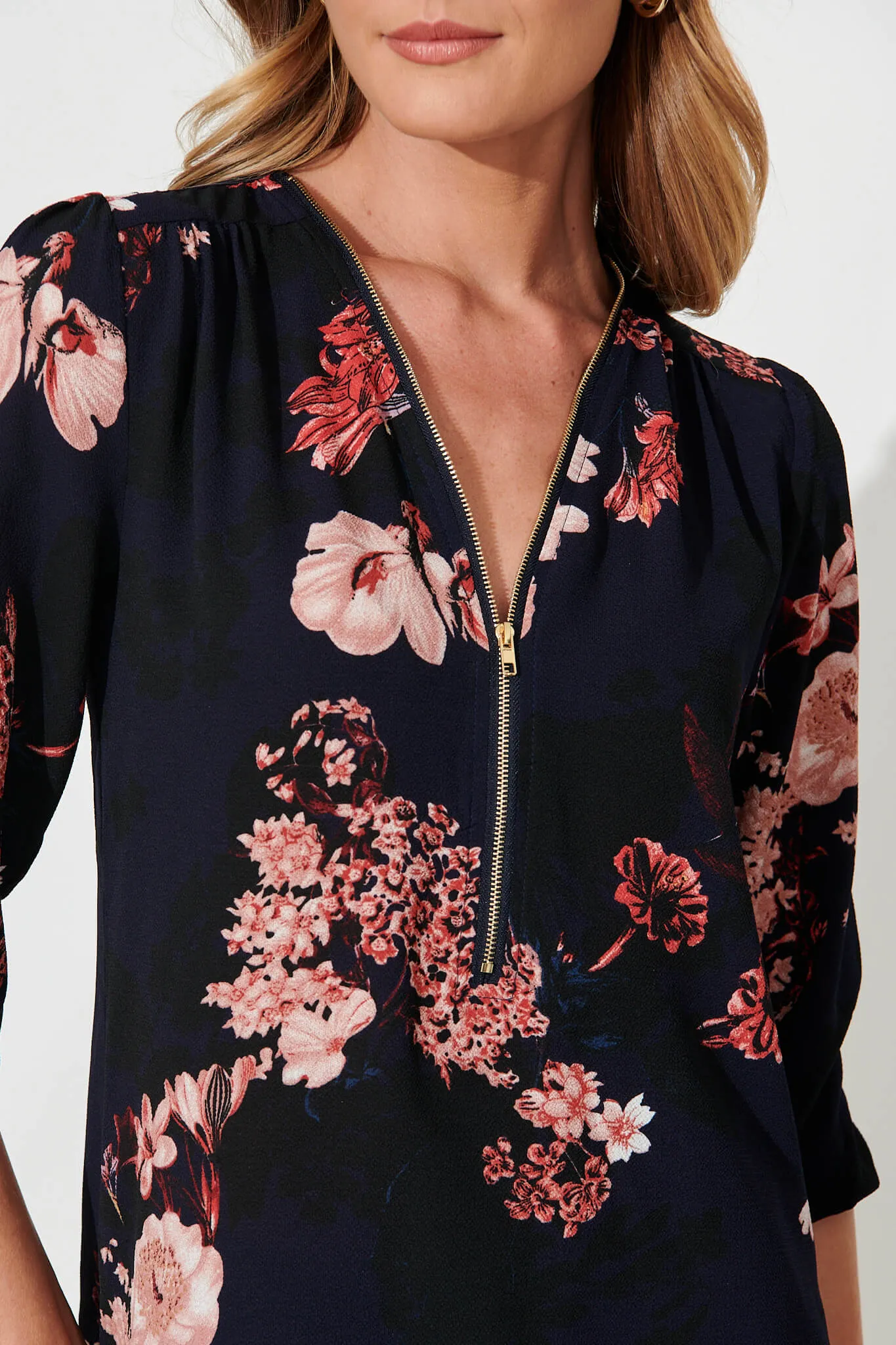 Viviani Zip Top In Navy With Pink And Blush Floral sold by St Frock product image thumbnail 5