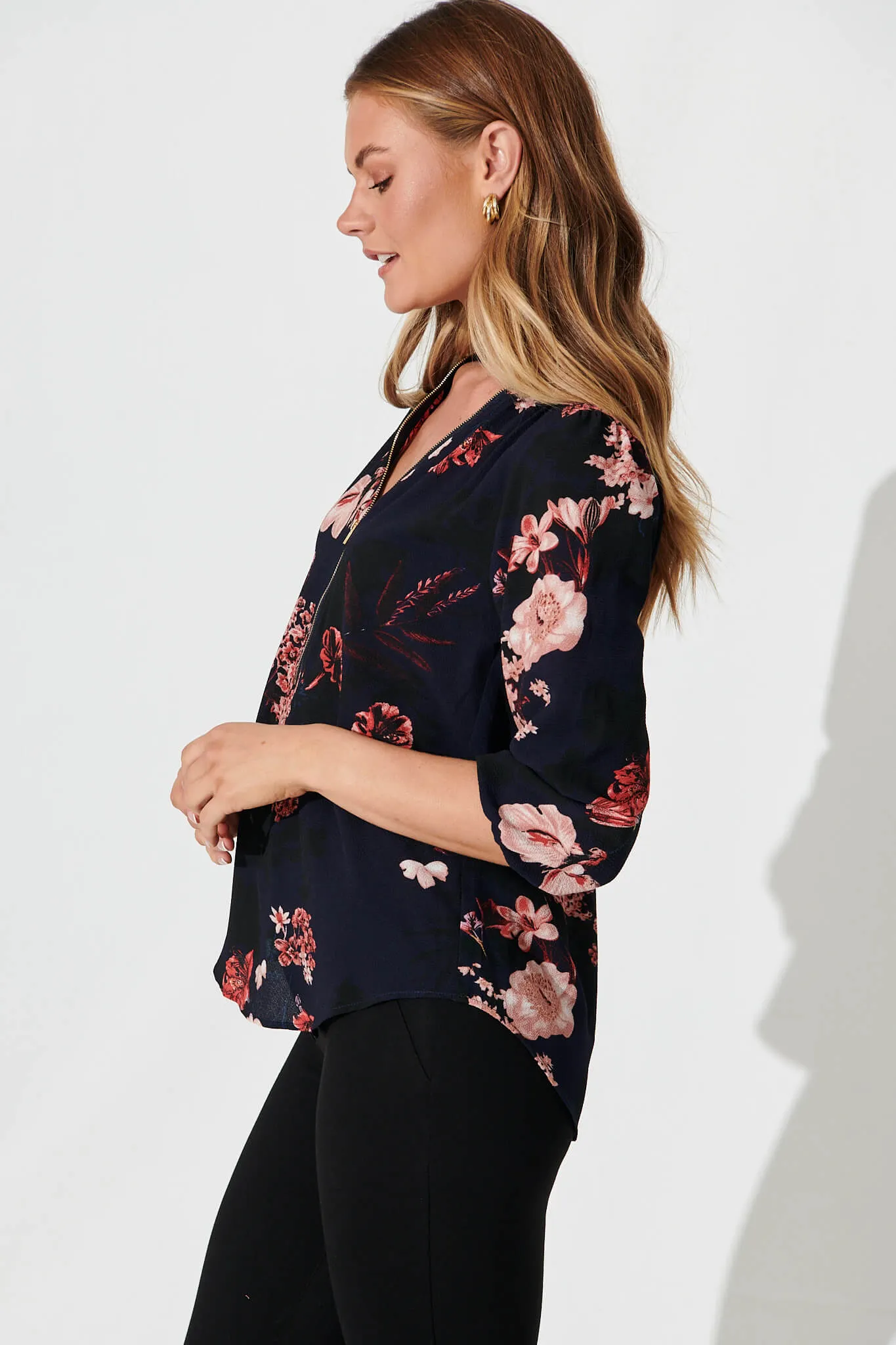 Viviani Zip Top In Navy With Pink And Blush Floral sold by St Frock product image thumbnail 2