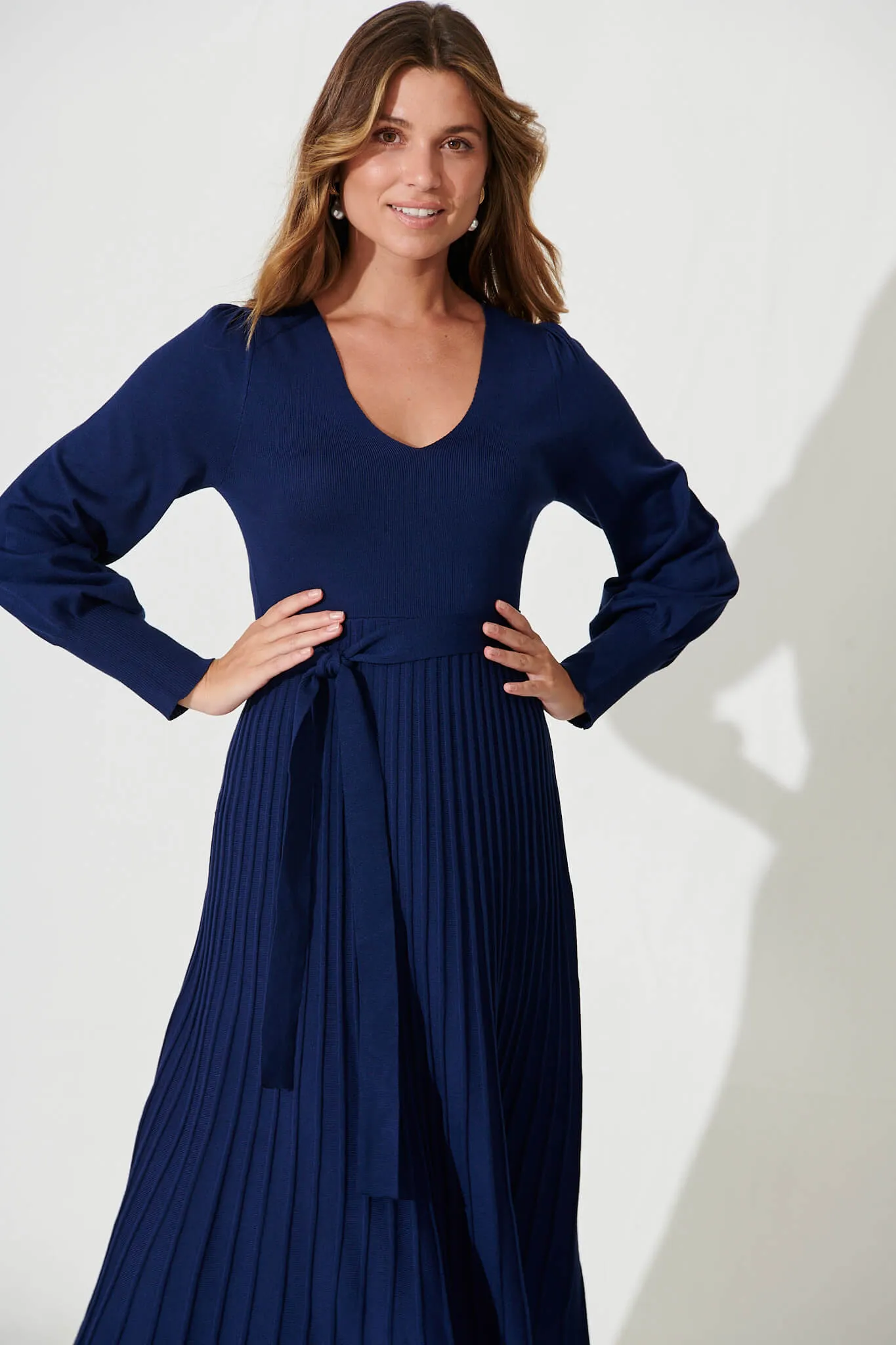 Albi Midi Knit Dress In Navy Cotton Blend sold by St Frock product image thumbnail 3