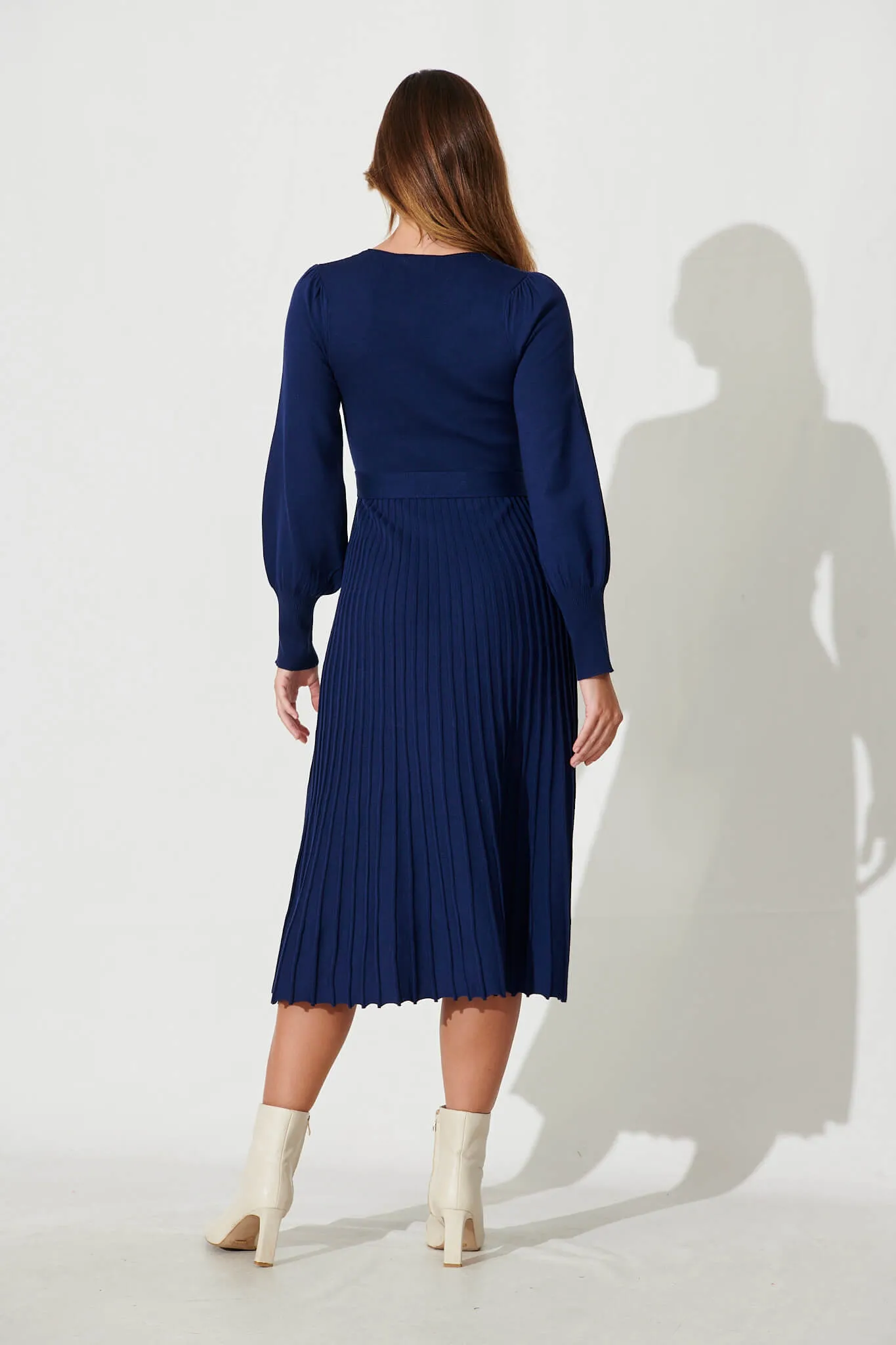 Albi Midi Knit Dress In Navy Cotton Blend sold by St Frock product image thumbnail 5