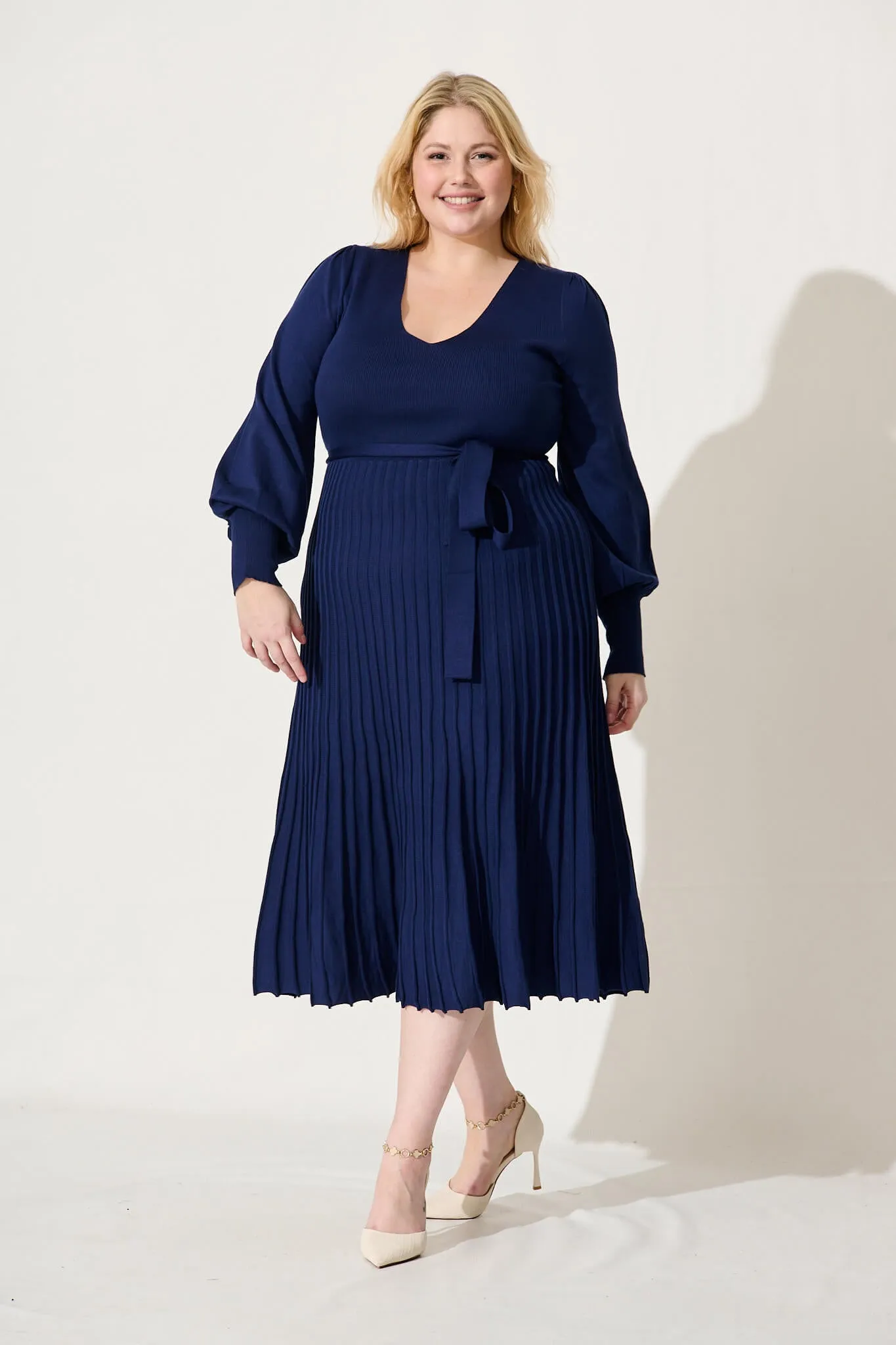 Albi Midi Knit Dress In Navy Cotton Blend sold by St Frock product image thumbnail 2