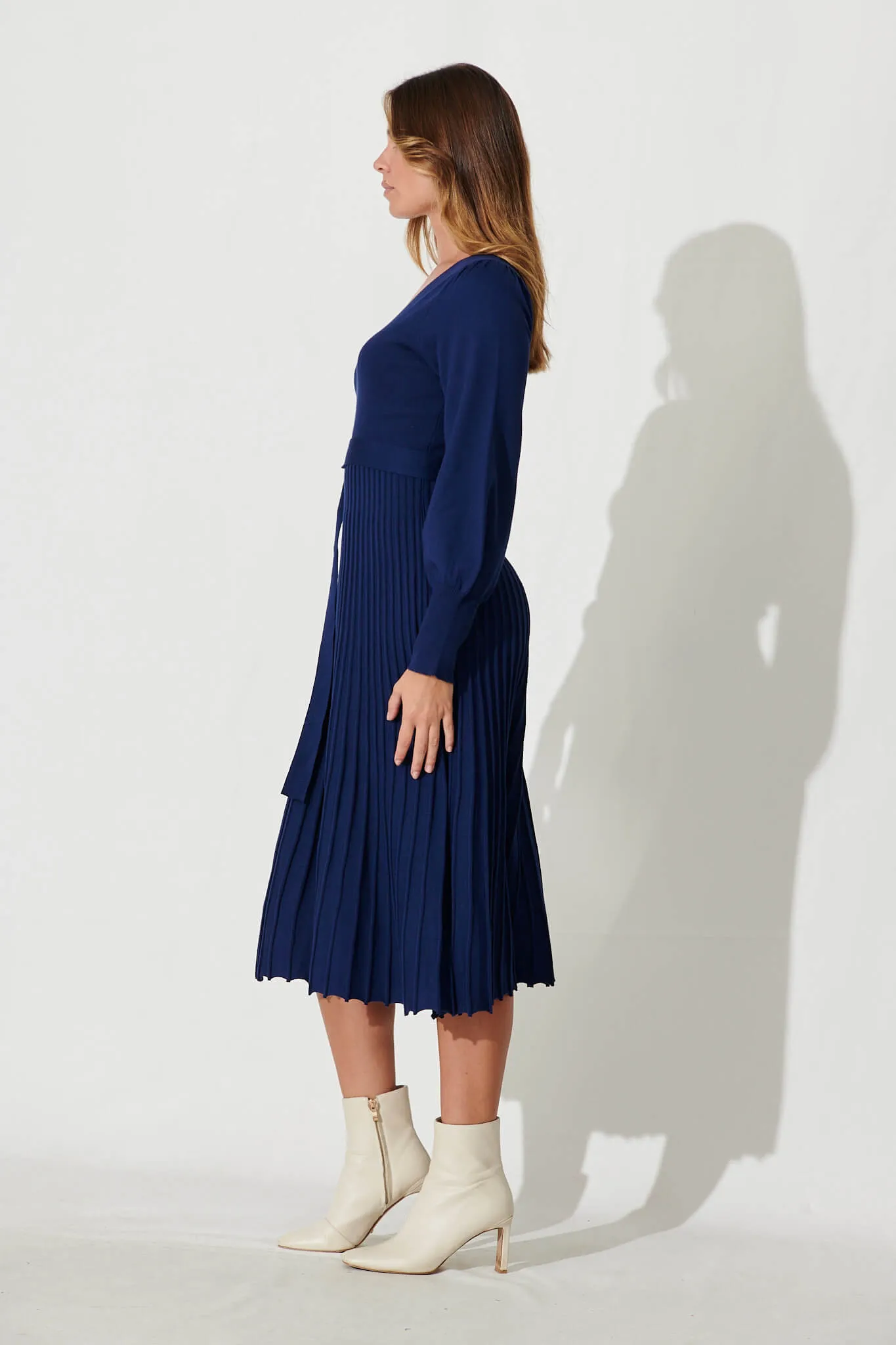 Albi Midi Knit Dress In Navy Cotton Blend sold by St Frock product image thumbnail 4