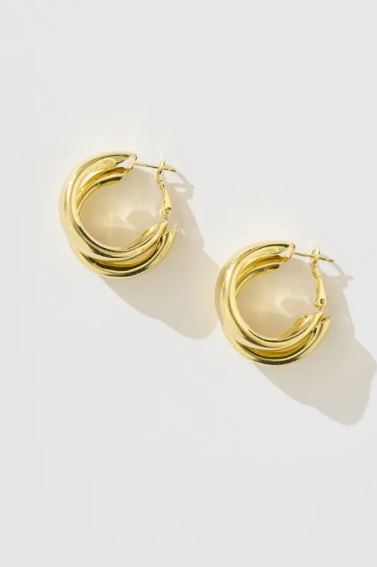 Janelle Double Hoop Earrings In Gold sold by St Frock