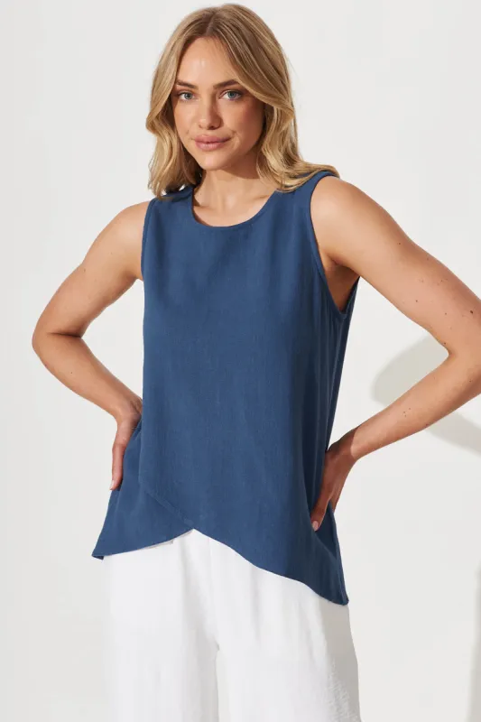 Maggie Top In Blue Linen sold by St Frock