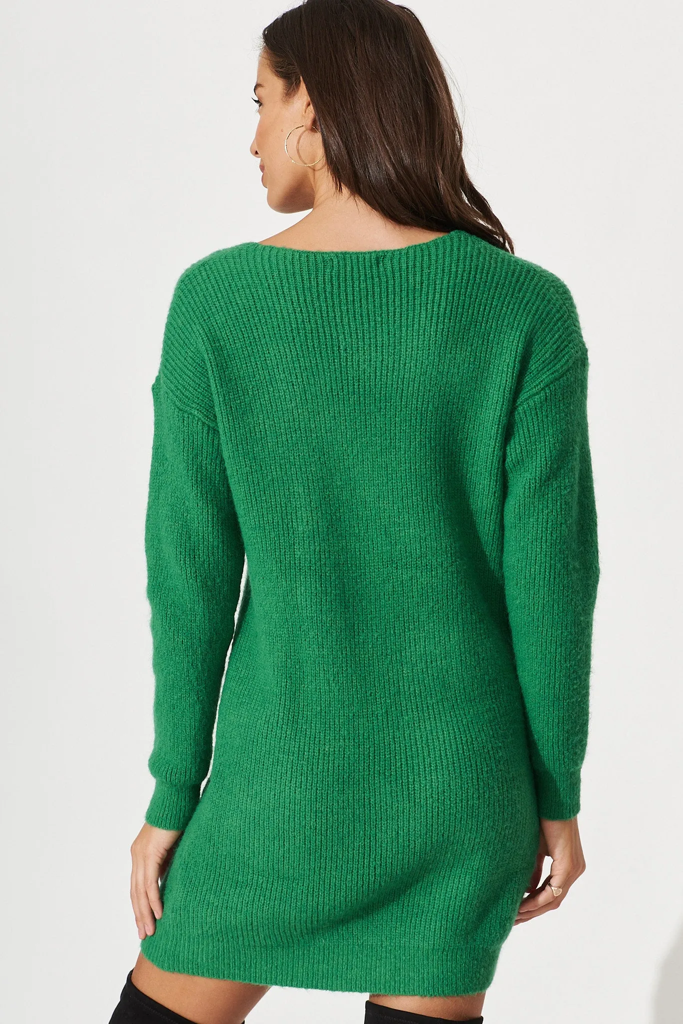 Pavenham Knit Dress In Green Wool Blend sold by St Frock product image thumbnail 4