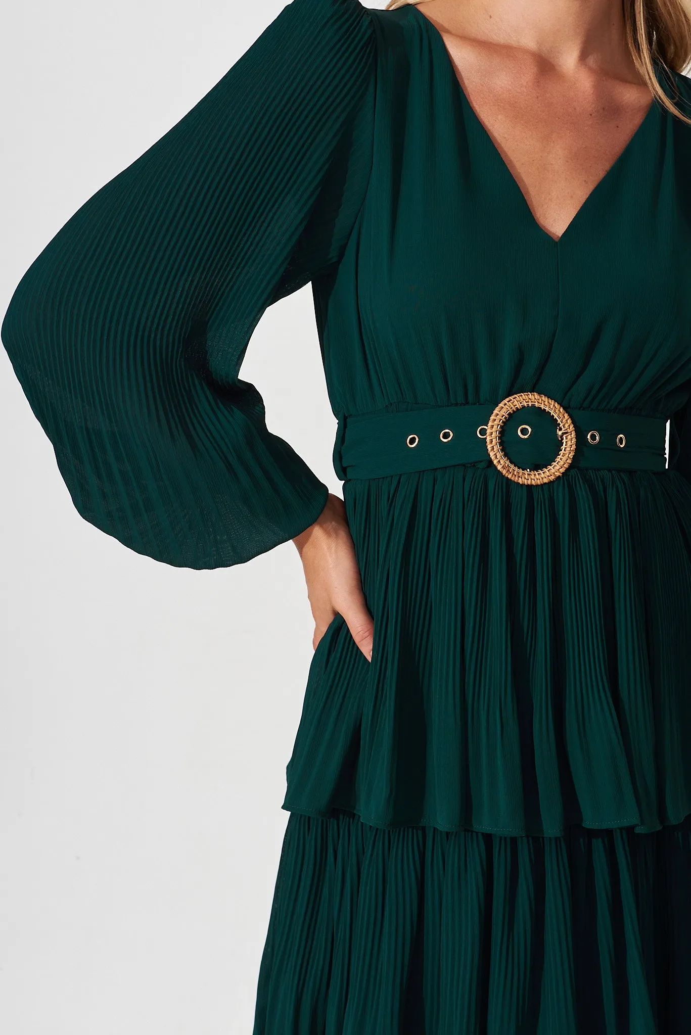 Elisa Midi Dress In Emerald Green Chiffon sold by St Frock product image thumbnail 5