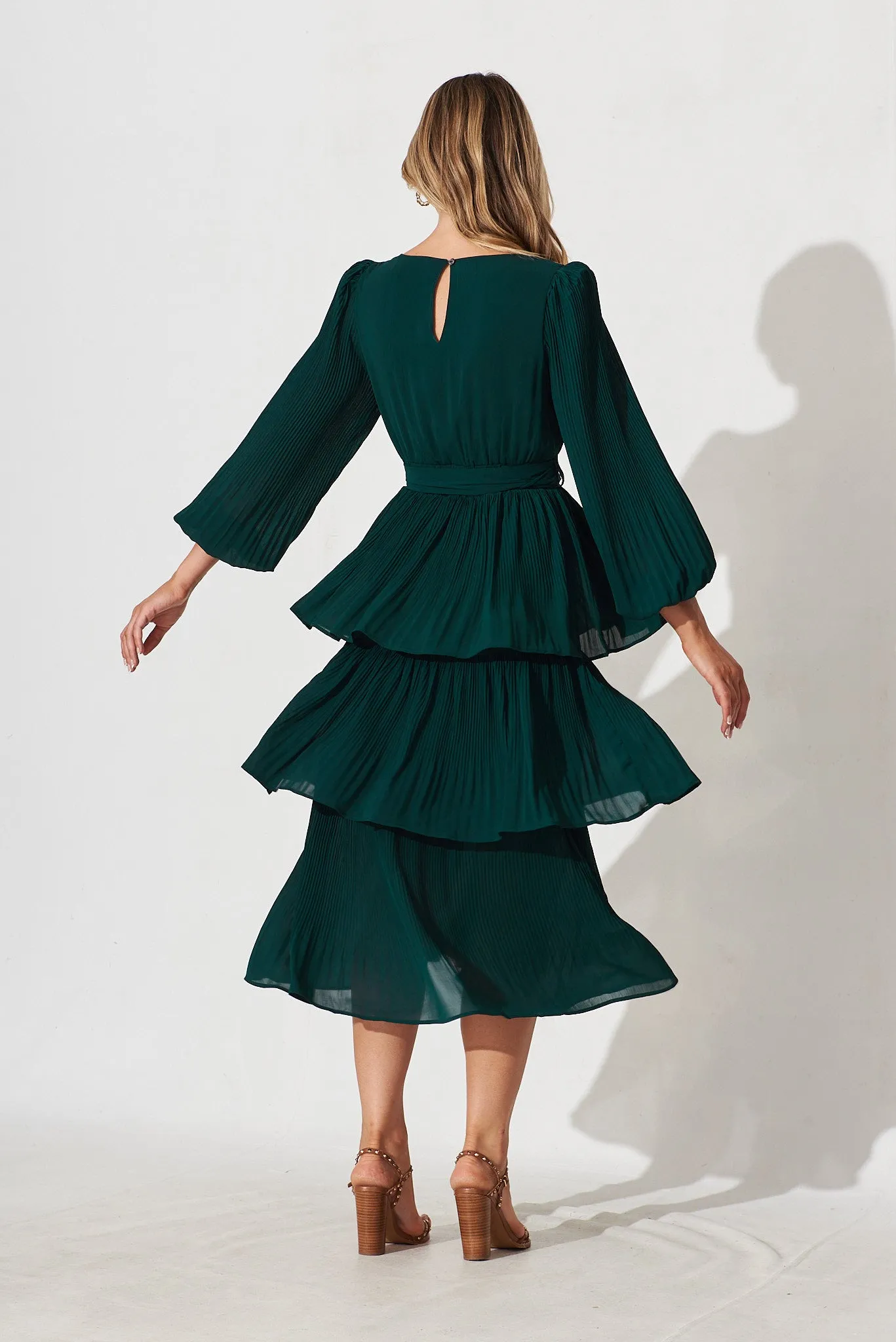 Elisa Midi Dress In Emerald Green Chiffon sold by St Frock product image thumbnail 4