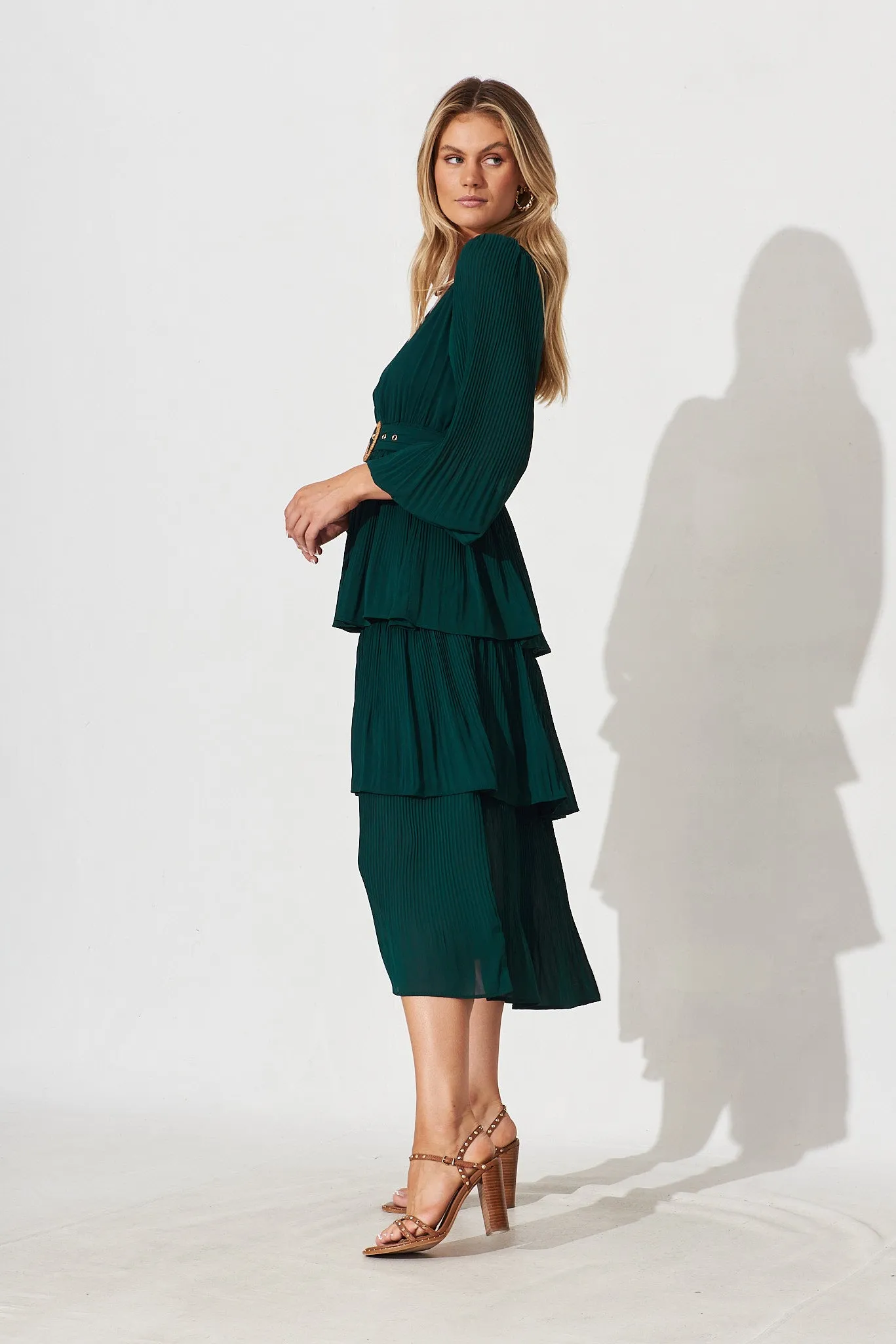 Elisa Midi Dress In Emerald Green Chiffon sold by St Frock product image thumbnail 3