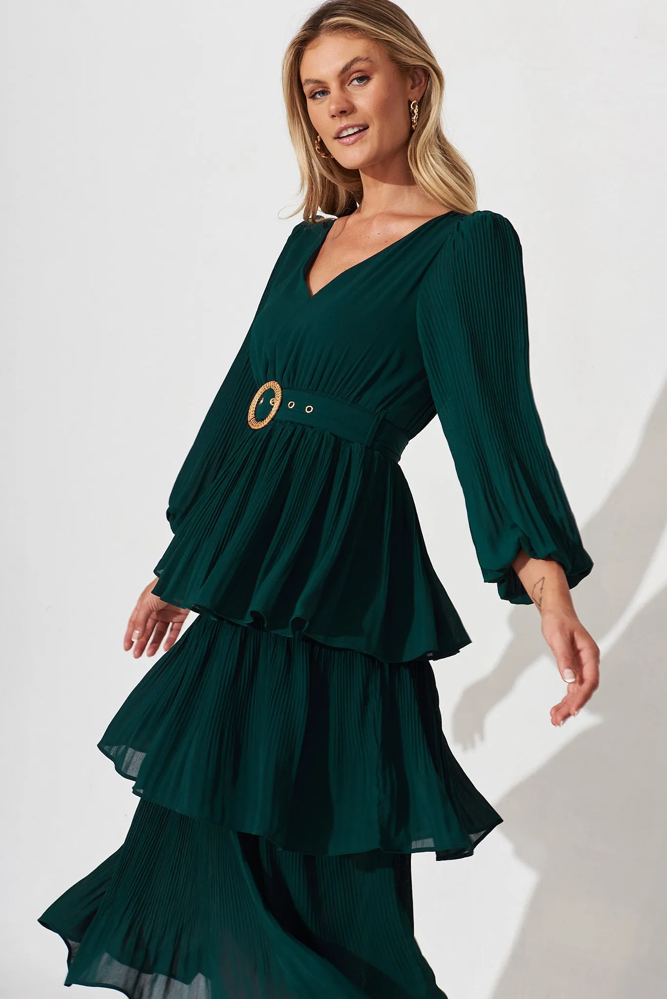 Elisa Midi Dress In Emerald Green Chiffon sold by St Frock product image thumbnail 2