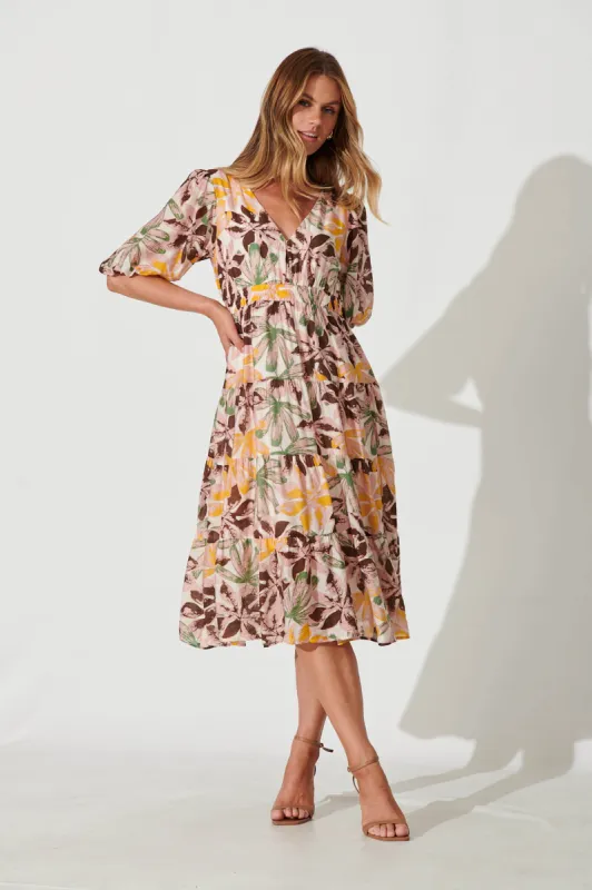 Felice Midi Dress In Multi Floral Cotton Blend sold by St Frock