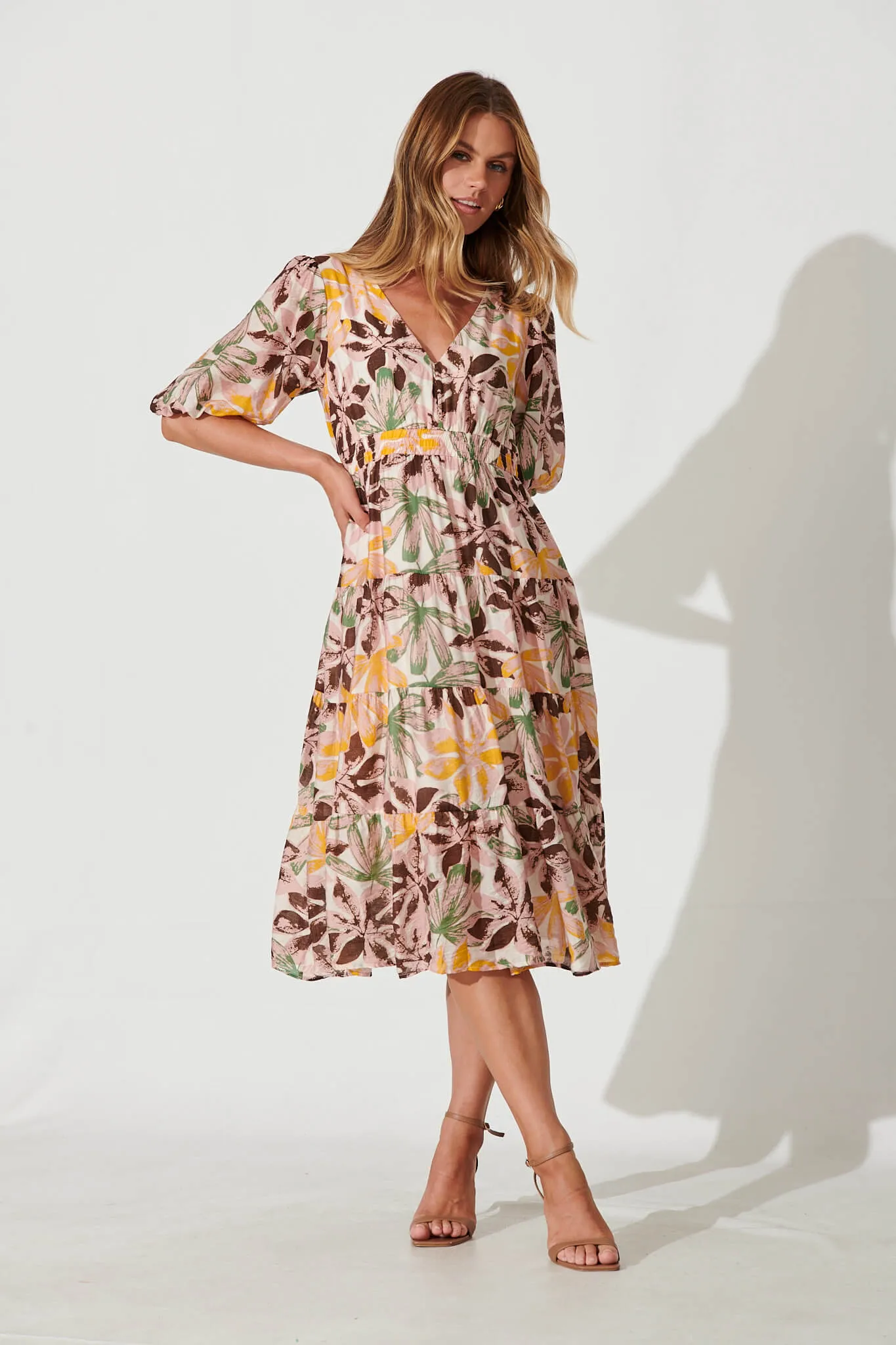 Felice Midi Dress In Multi Floral Cotton Blend sold by St Frock