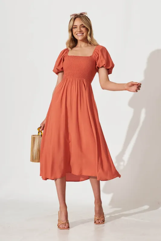 Mariam Midi Dress In Rust sold by St Frock