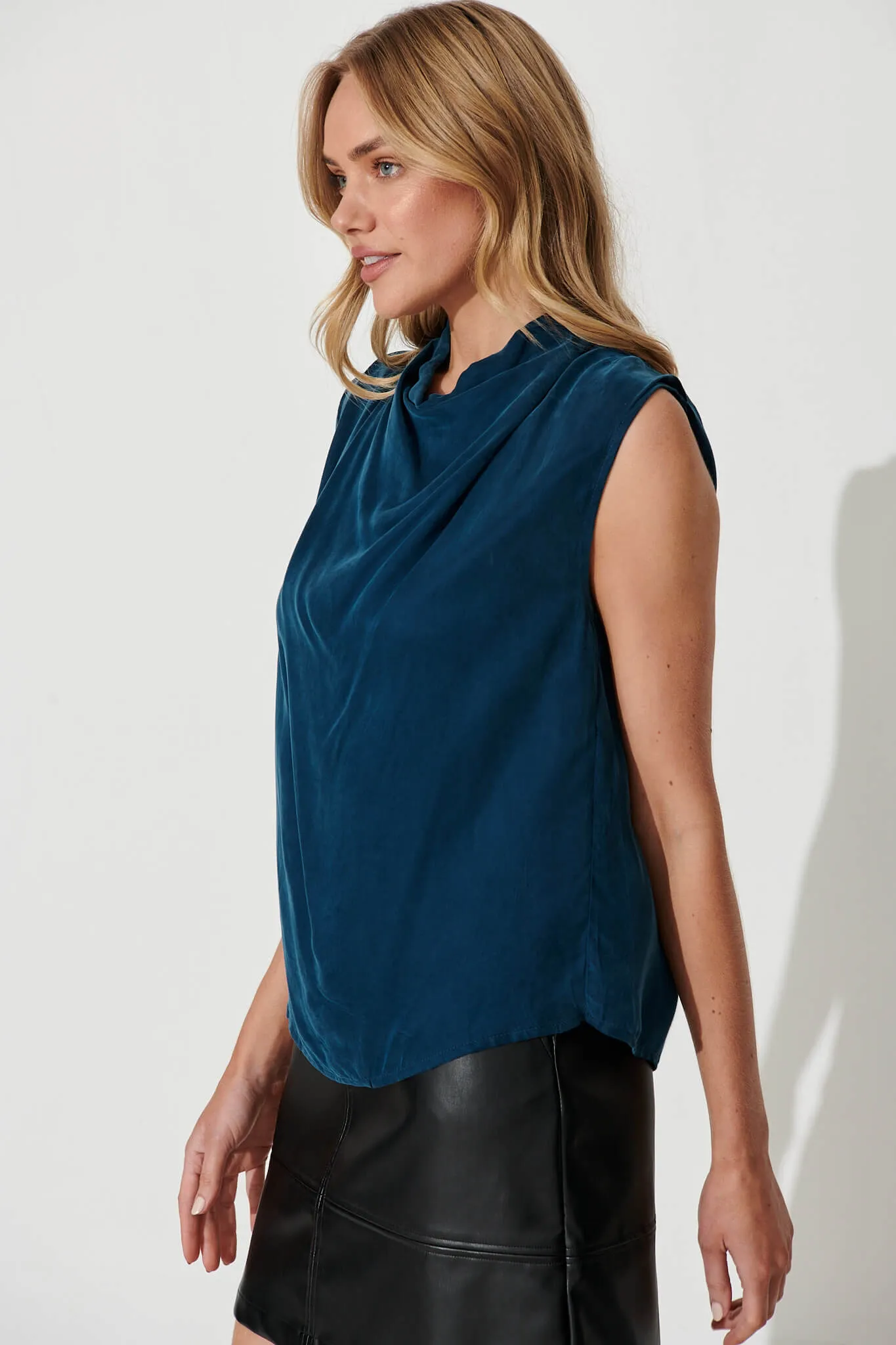 Velvetine Top In Teal Cupro sold by St Frock product image thumbnail 3